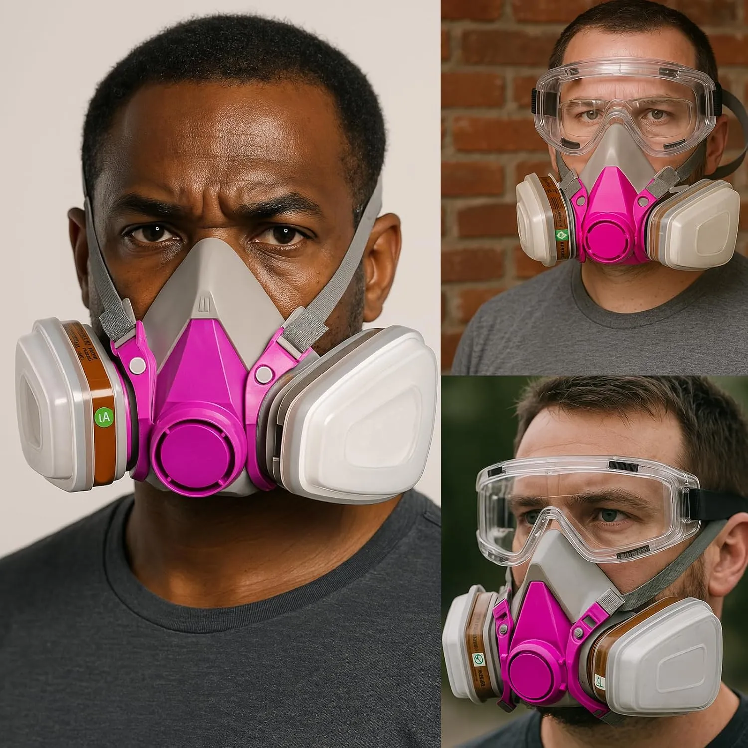 RANKSING Respirator Mask with Filters and Glasses to Against Dust Gases Fumes in Painting Spraying Sanding Orange/Pink