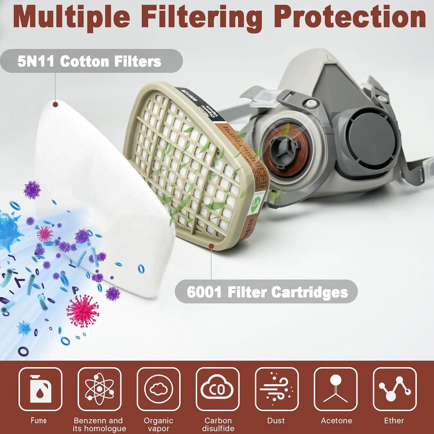 RANKSING Respirator Mask with Filters and Safety Glasses to Against Dust Gases while Painting Spraying