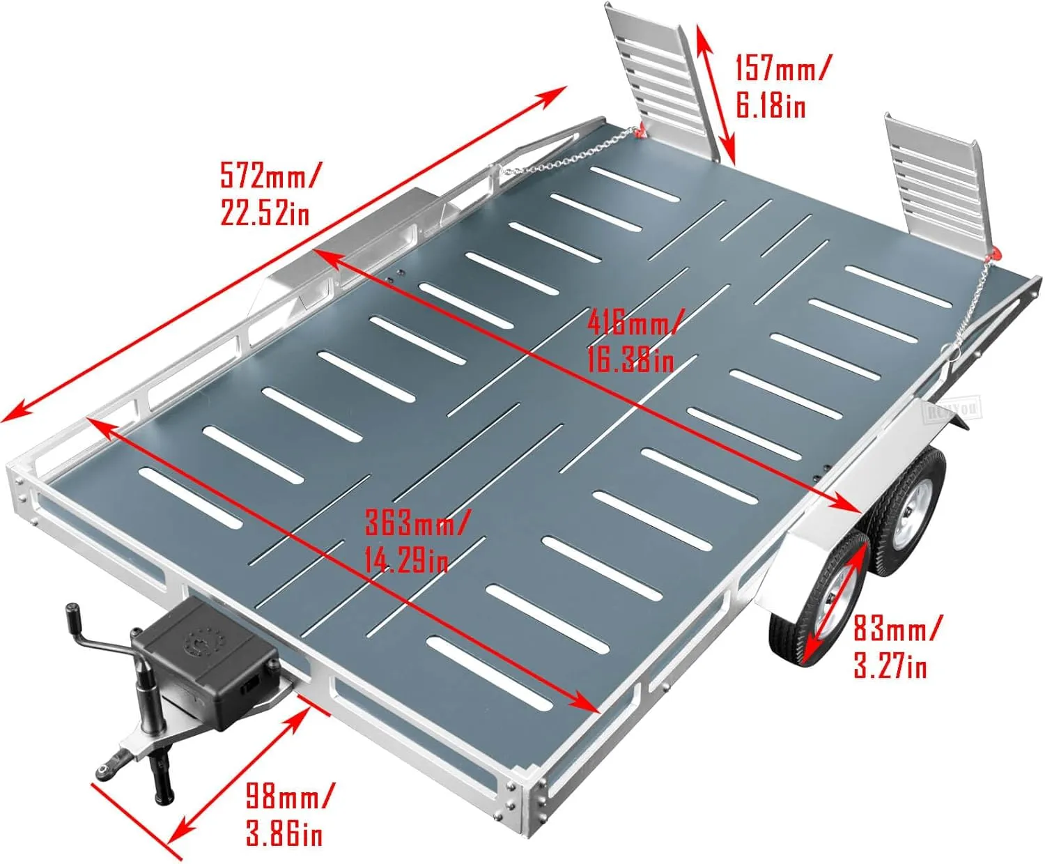 RC Trailer for 1/8 1/10 RC Crawler TRX4 TRX6 Redcat Scout II Gen8 Tamiya Axial Scx10 II D90 Wraith,Aluminum RC Heavy Duty Truck and RC Rock Cars Trailer with RC Trailer Hook Coupler,Titanium