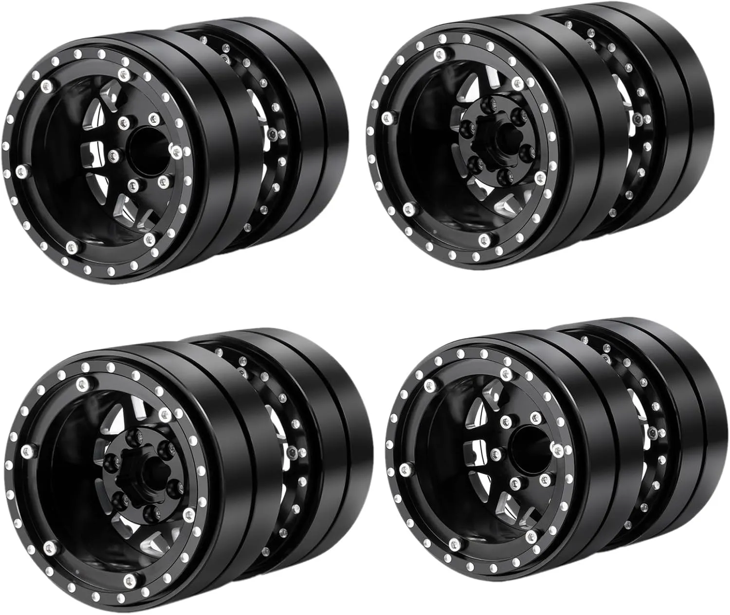 RCLIONS 4PCS 1.9" Dually Beadlock Wheels RC Aluminum Rims for 1/10th AXIAL SCX10 SCX10 II TRX4 TRX6 G63 Flatbed Hauler RC Crawler Car Upgrade Parts