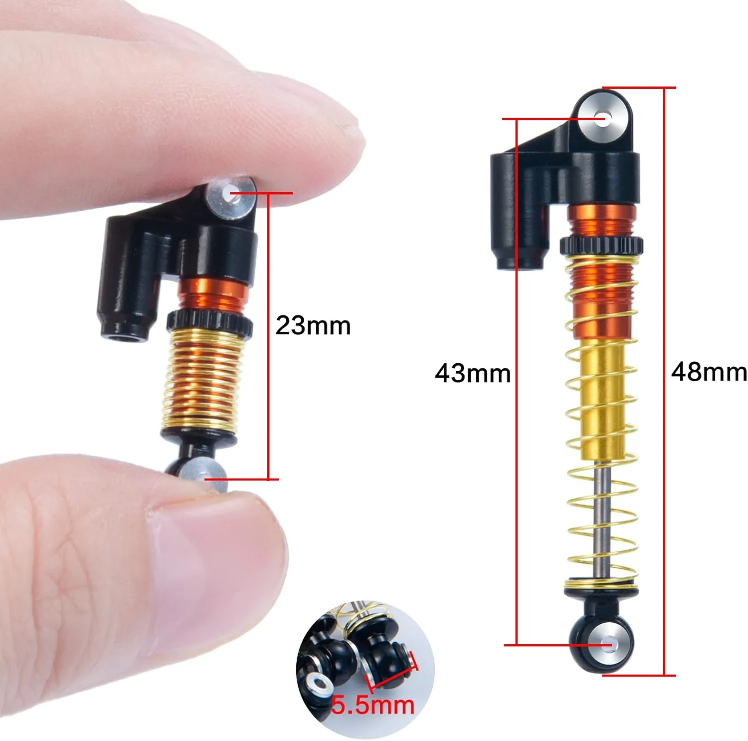 RCLions RC Shocks 43mm Adjustable Absorber Damper for All 1:24th Axial SCX24 Deadbolt Base Camp Lexus Dooge Gladiator RC Crawler Car Upgrades (Black)