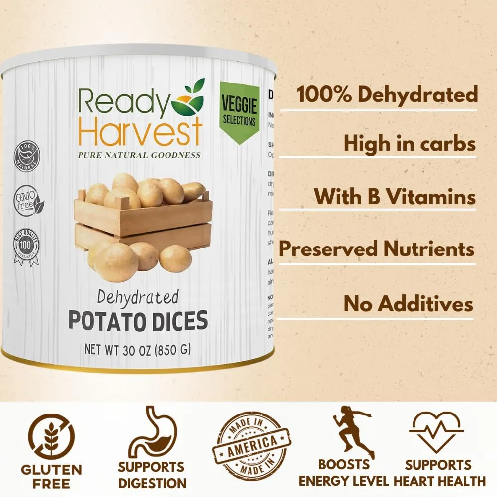 Ready Harvest Dehydrated Potato Dices, Canned Diced Potatoes, Dried Potatoes, Dehydrated Foods For Long-Term Storage, Camping Supplies, Survival Food, #10 Can | 25-Year Shelf Life | 1 Can