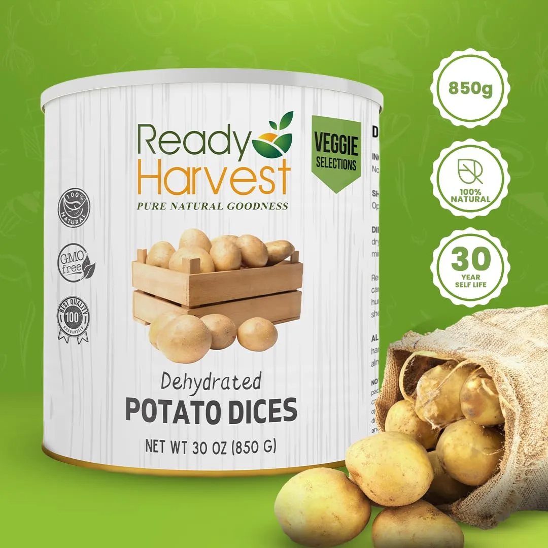 Ready Harvest Dehydrated Potato Dices, Canned Diced Potatoes, Dried Potatoes, Dehydrated Foods For Long-Term Storage, Camping Supplies, Survival Food, #10 Can | 25-Year Shelf Life | 1 Can