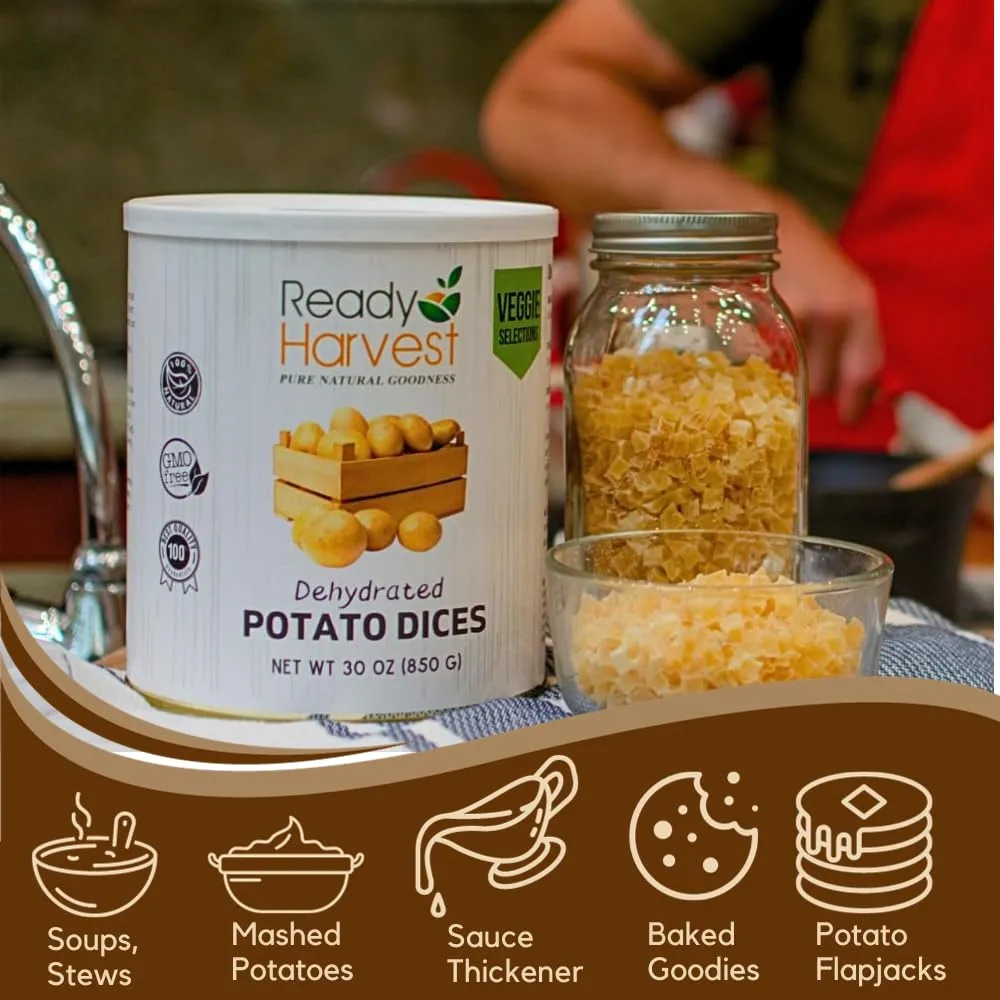Ready Harvest Dehydrated Potato Dices, Canned Diced Potatoes, Dried Potatoes, Dehydrated Foods For Long-Term Storage, Camping Supplies, Survival Food, #10 Can | 25-Year Shelf Life | 1 Can