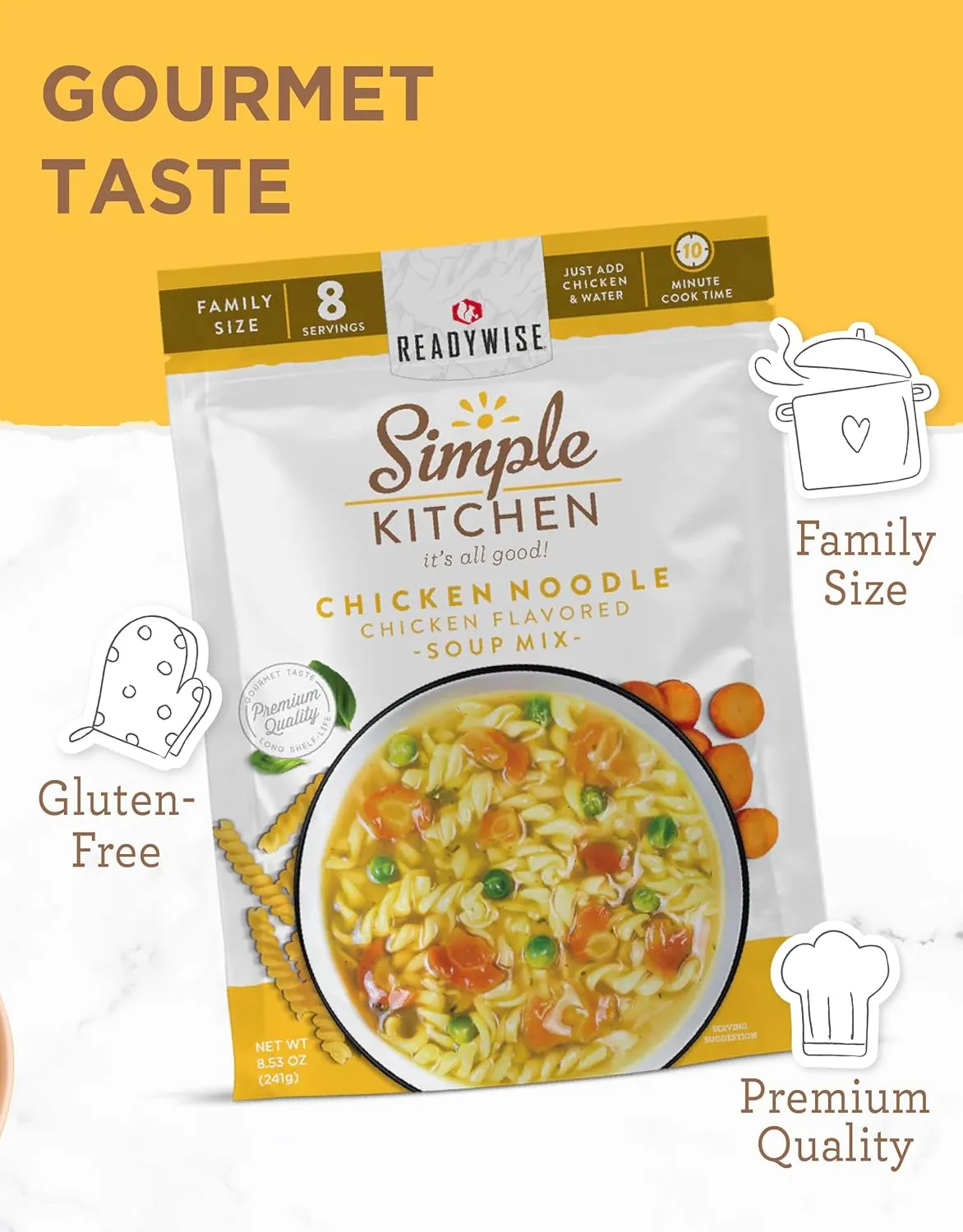 READYWISE - Simple Kitchen, Soup Favorites, Variety Pack, 8 Servings Per Pouch, Soup Mix, Family Size, MRE, Freeze Dried Food, Ready To Eat Meals, Hiking & Backpacking Food, Soup for Family, Pack of 4
