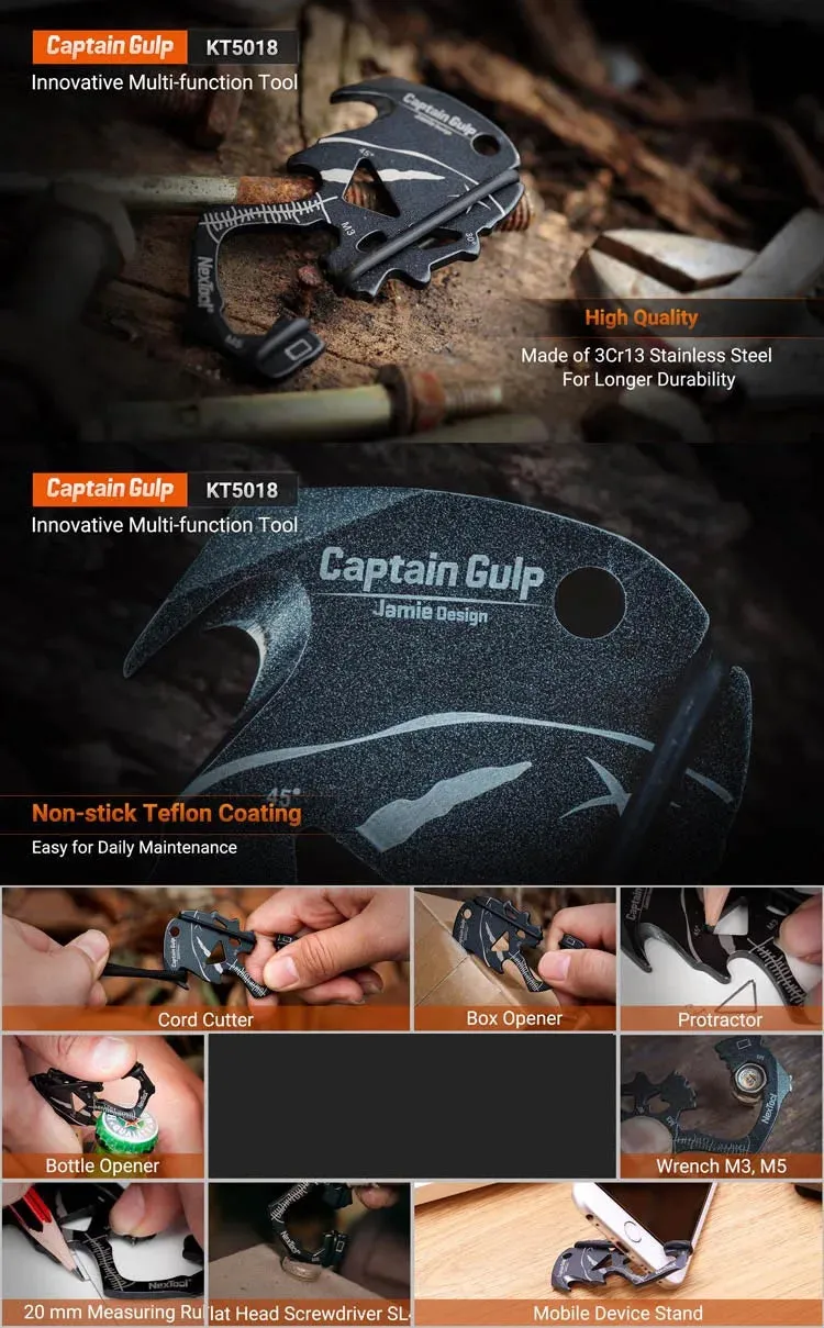 Recon GS2U NexTool Multi Function EDC Keychain Skull Captain Gulp Box Opener Credit Card Multi Tool