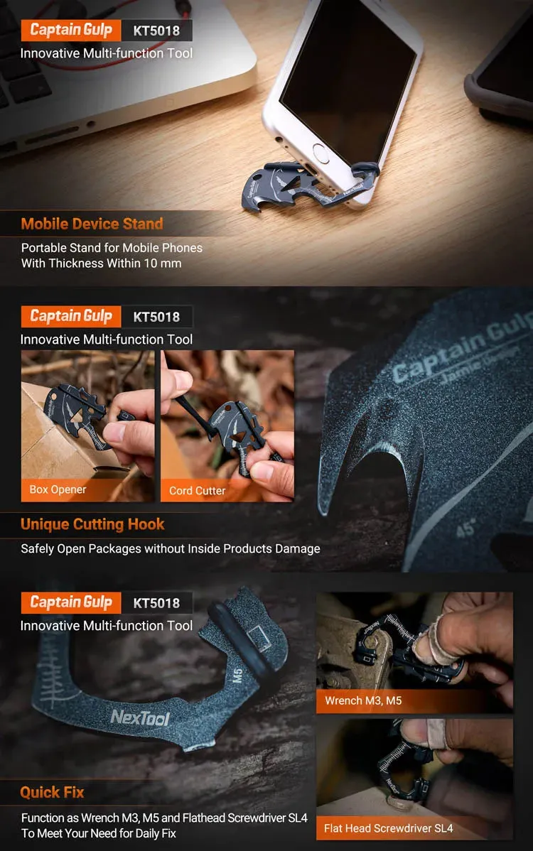 Recon GS2U NexTool Multi Function EDC Keychain Skull Captain Gulp Box Opener Credit Card Multi Tool
