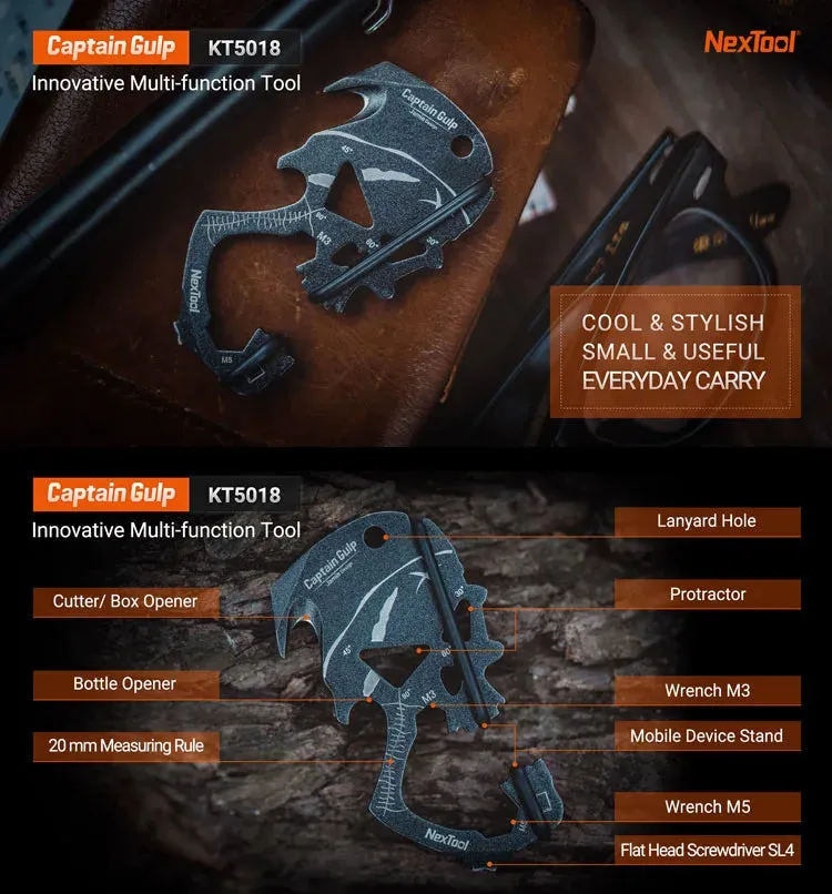 Recon GS2U NexTool Multi Function EDC Keychain Skull Captain Gulp Box Opener Credit Card Multi Tool