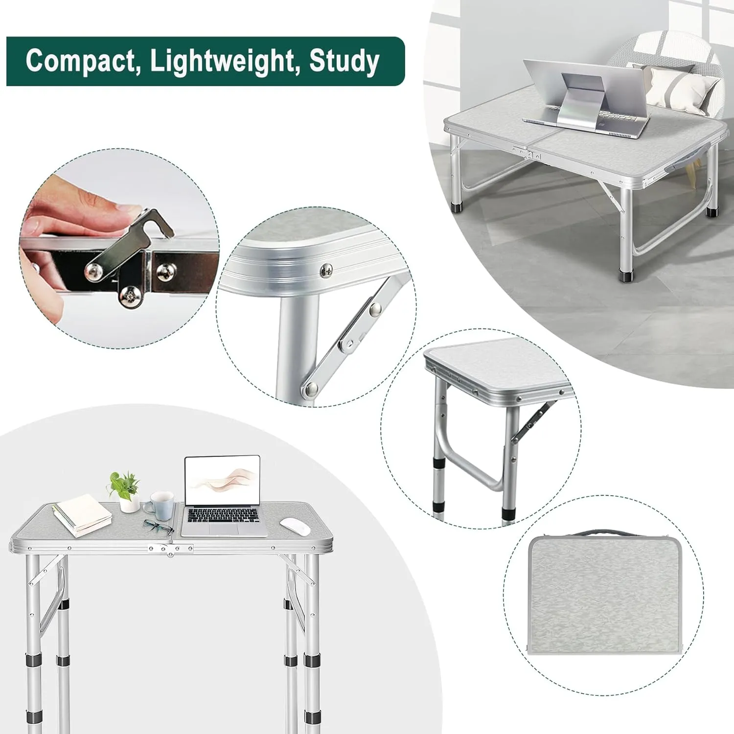 RedSwing Small Folding Table 2 Feet, Small Foldable Table Adjustable Height, Lightweight Portable Aluminum Camping Table, 3 Heights, 23in x 15 in x 10 in
