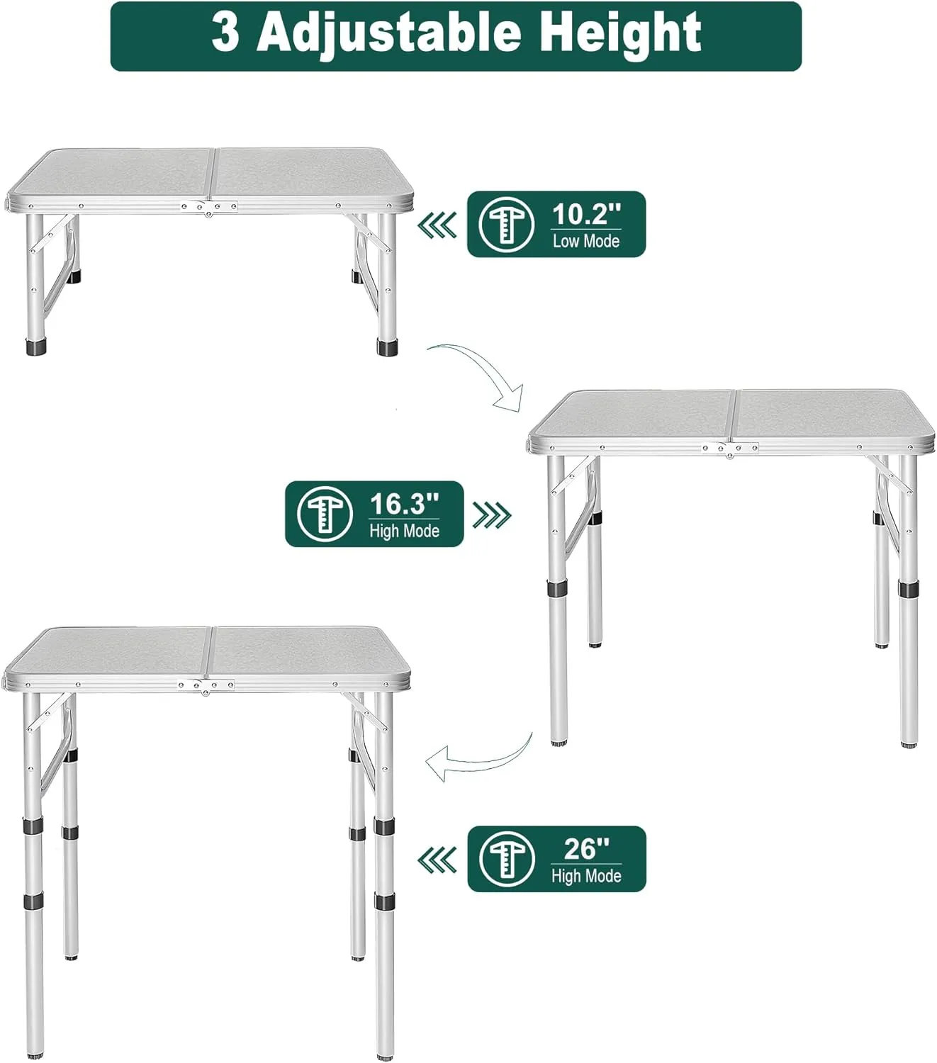RedSwing Small Folding Table 2 Feet, Small Foldable Table Adjustable Height, Lightweight Portable Aluminum Camping Table, 3 Heights, 23in x 15 in x 10 in