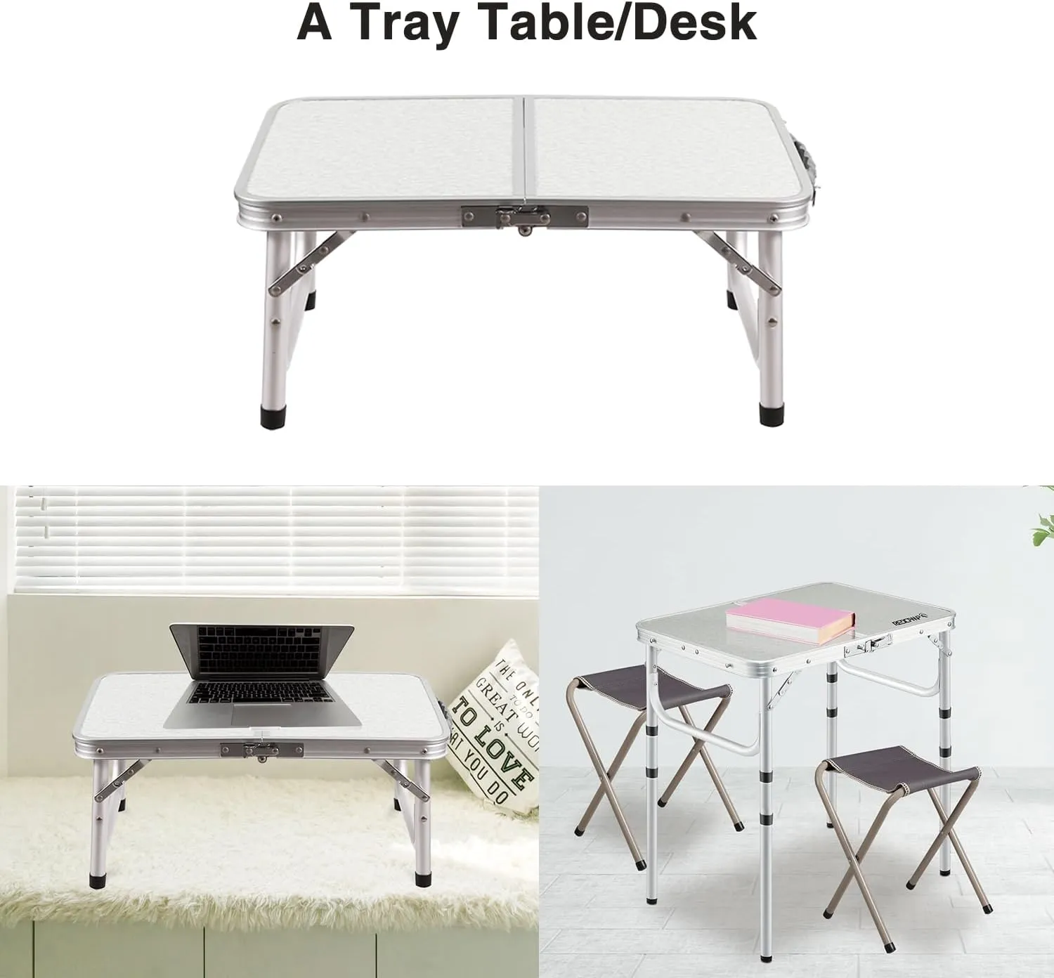 RedSwing Small Folding Table 2 Feet, Small Foldable Table Adjustable Height, Lightweight Portable Aluminum Camping Table, 3 Heights, 23in x 15 in x 10 in