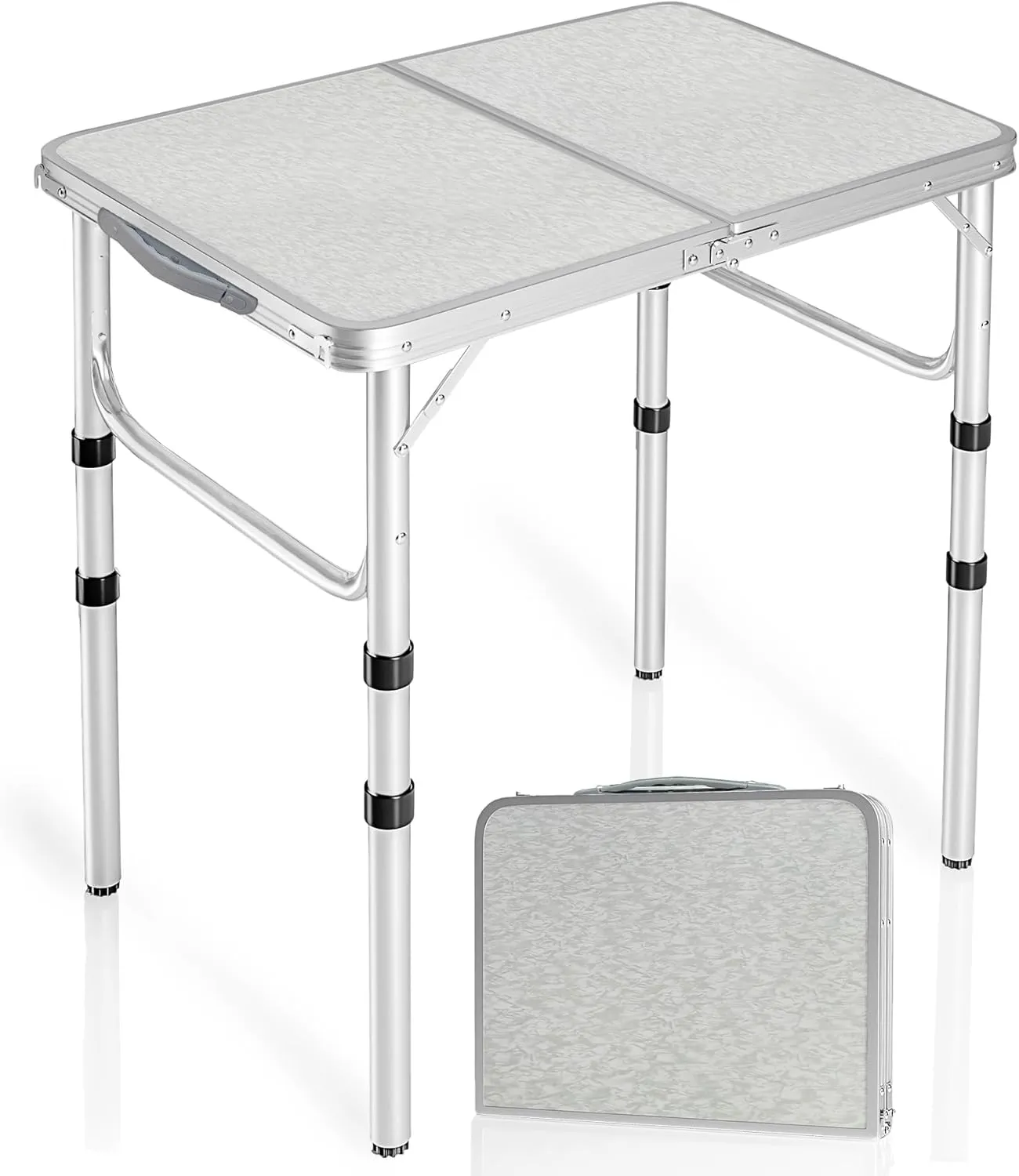 RedSwing Small Folding Table 2 Feet, Small Foldable Table Adjustable Height, Lightweight Portable Aluminum Camping Table, 3 Heights, 23in x 15 in x 10 in