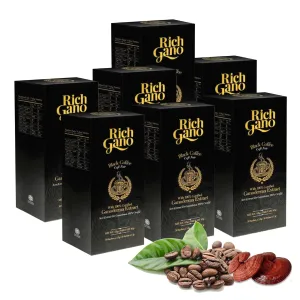 Reishi Mushroom Coffee – (7 Boxes of 30 Sachets) Black Coffee with Ganoderma Extract – All Natural Vegan Friendly Instant Coffee Packets – Zero Jitters Energize Support