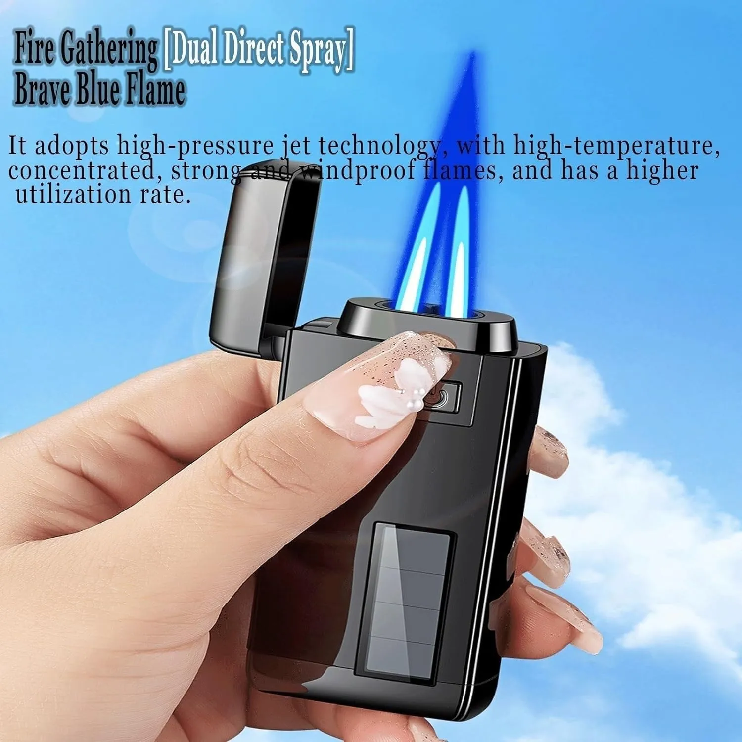 Retro Solar Dual Flame Butane Lighter with Transparent Air Window, Multi-Function Adjustable Flame Convenient Lighter with Metal Flip Cap, Gift for Men (Fuel Not Included)(White)