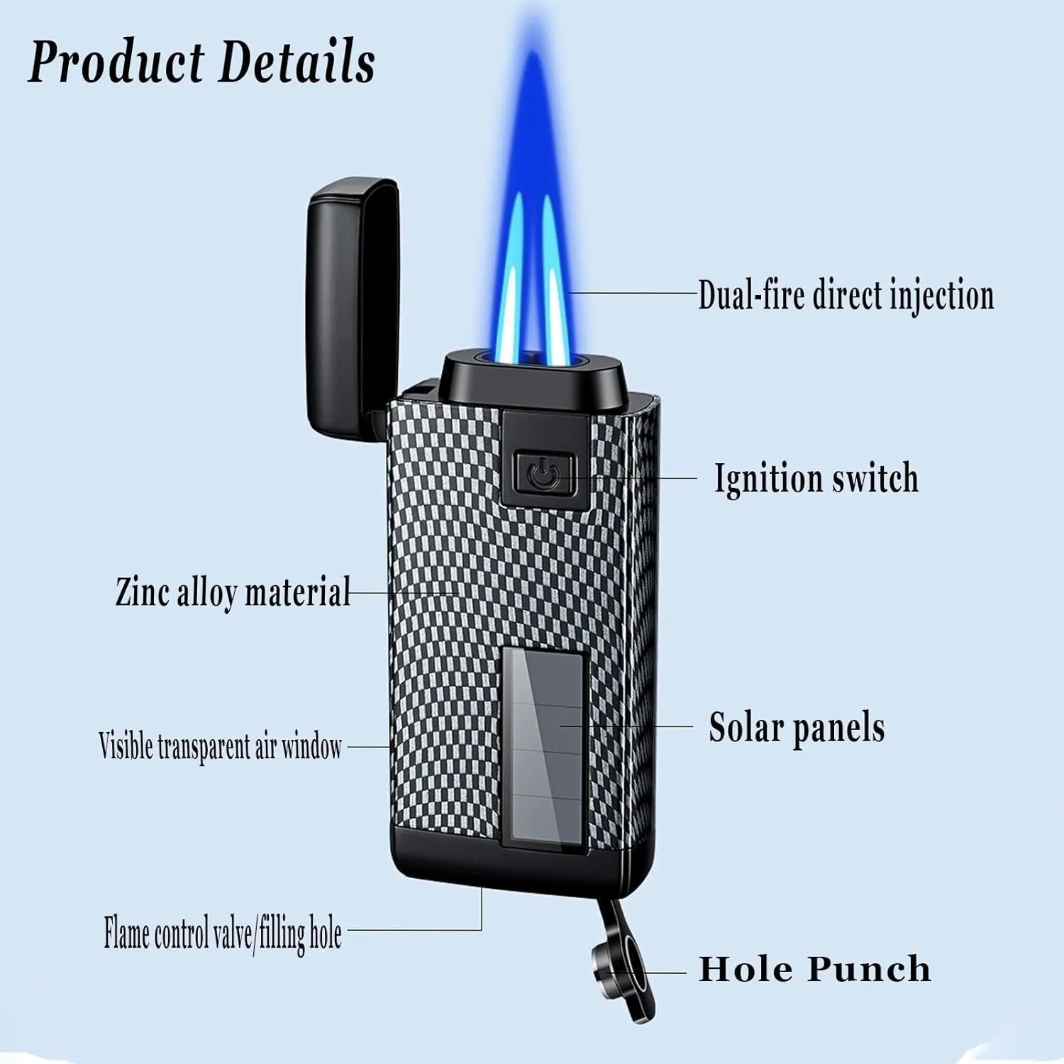 Retro Solar Dual Flame Butane Lighter with Transparent Air Window, Multi-Function Adjustable Flame Convenient Lighter with Metal Flip Cap, Gift for Men (Fuel Not Included)(White)