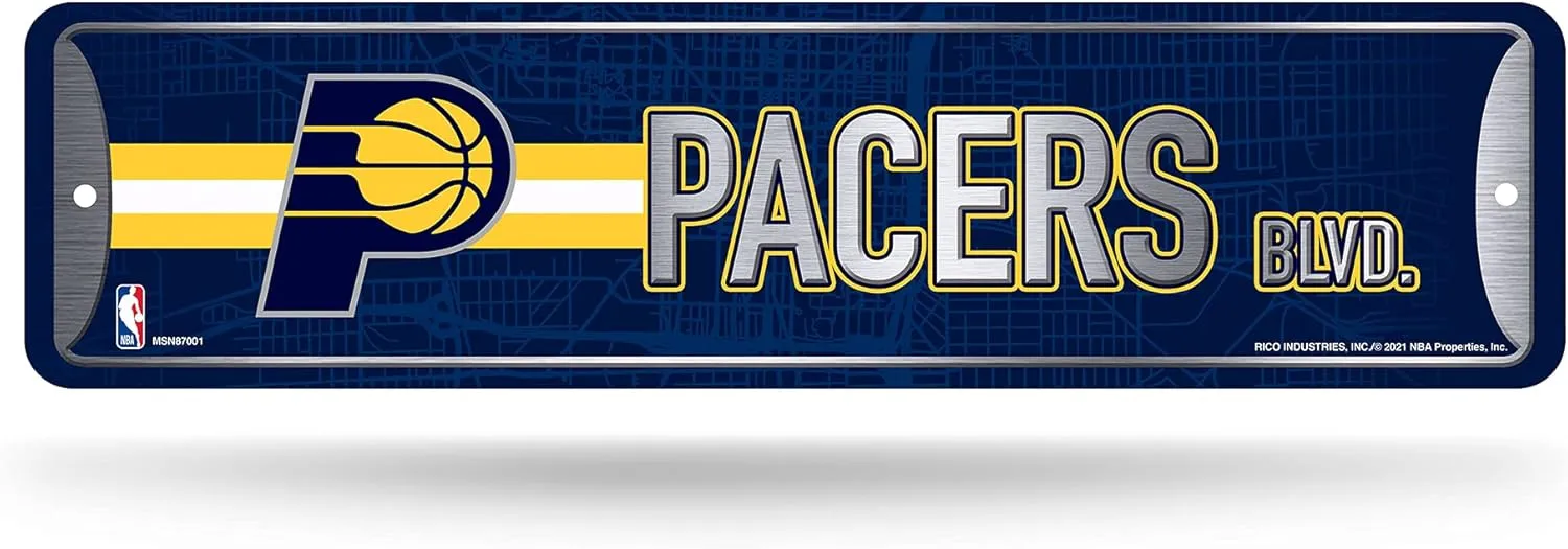 Rico Industries NBA Metal Street Sign Metal Street Sign 4" x 15" Home Décor - Bedroom - Office - Man Cave
