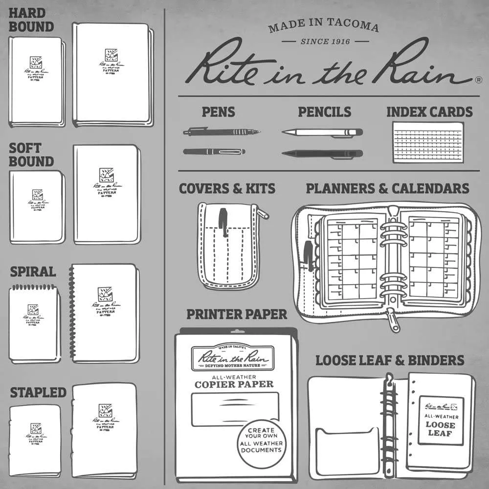 Rite In The Rain Weatherproof Top Spiral Notebook, 4" x 6", Green Cover, Universal Pattern, 3 Pack (No. 946-3)