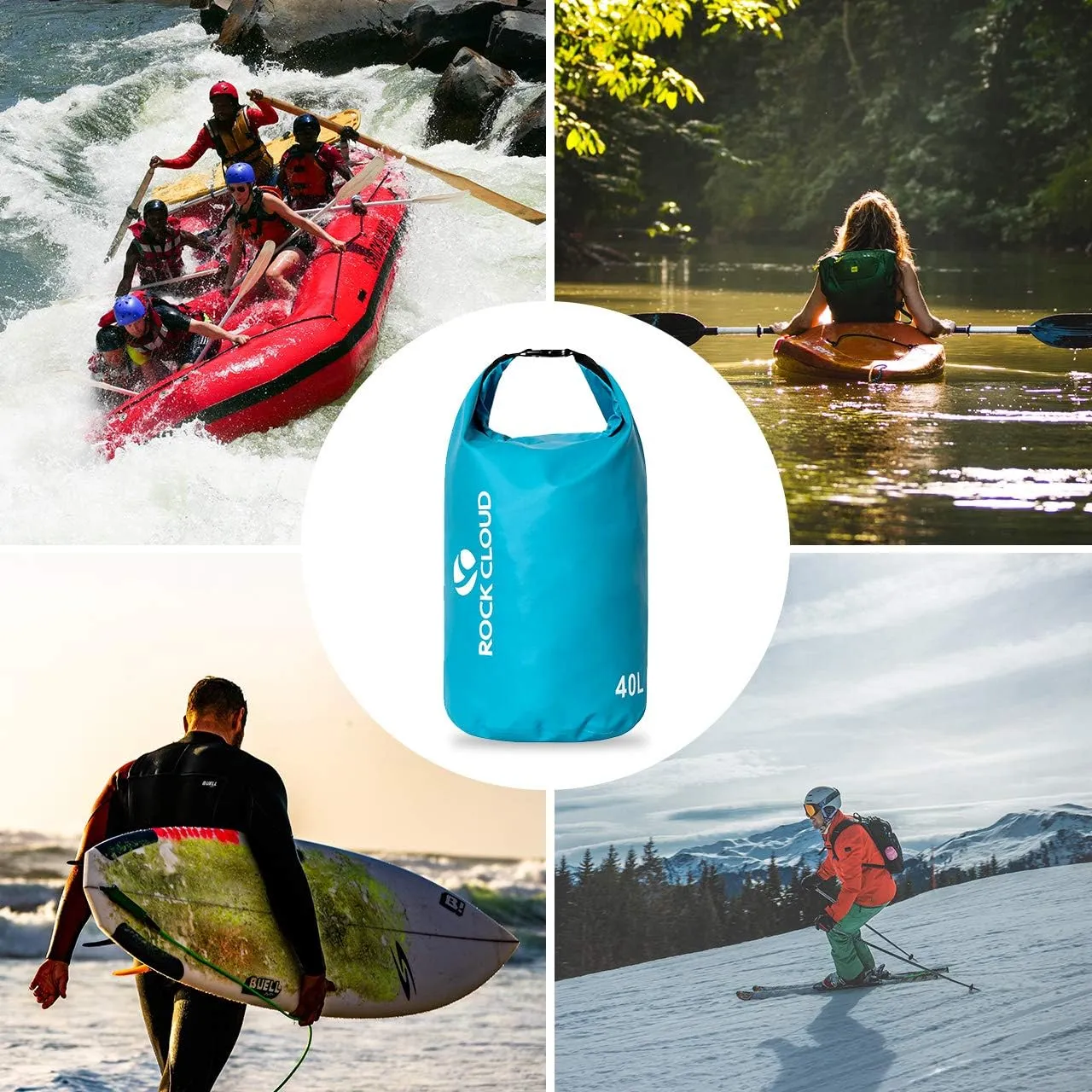 ROCK CLOUD Dry Bag Waterproof 40L Dry Sack for Kayaking Rafting Boating Beach Surfing Swimming Canoe Camping Hiking Fishing Ski