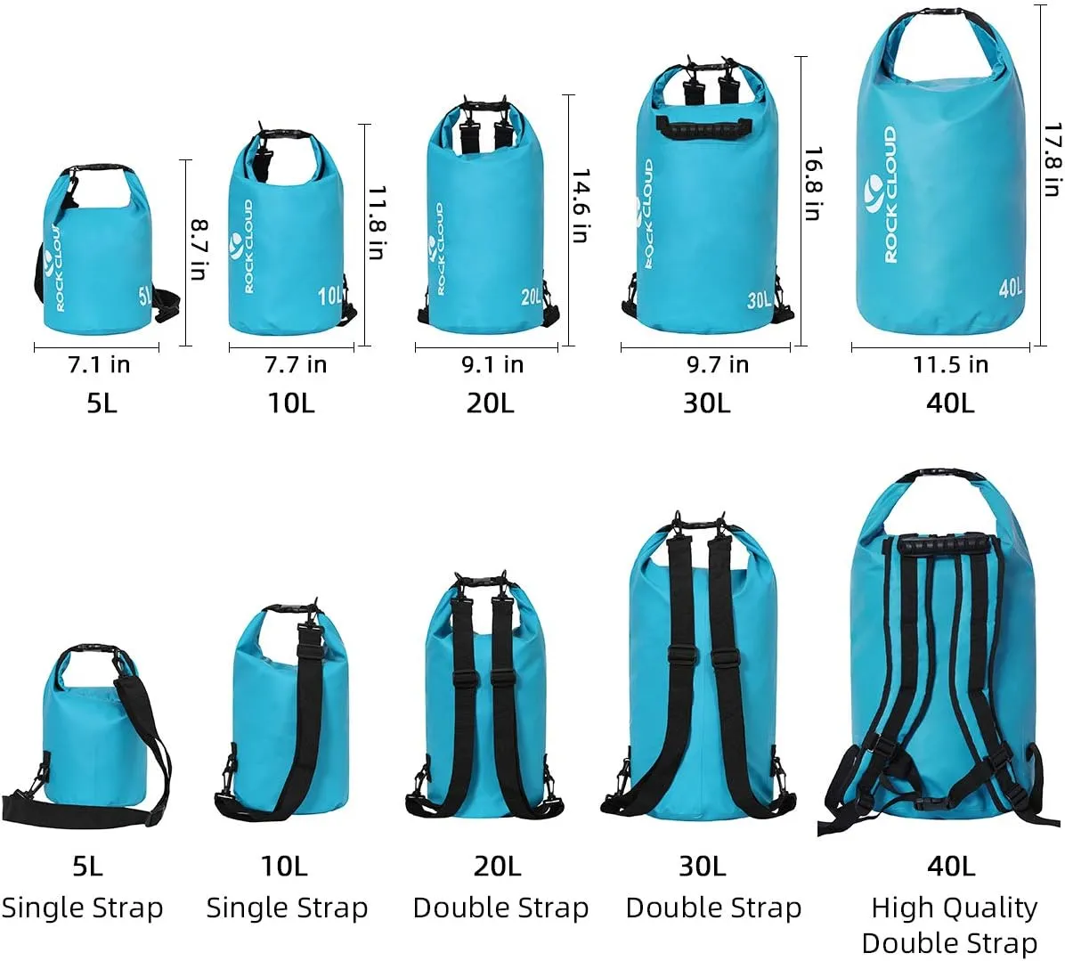 ROCK CLOUD Dry Bag Waterproof 40L Dry Sack for Kayaking Rafting Boating Beach Surfing Swimming Canoe Camping Hiking Fishing Ski