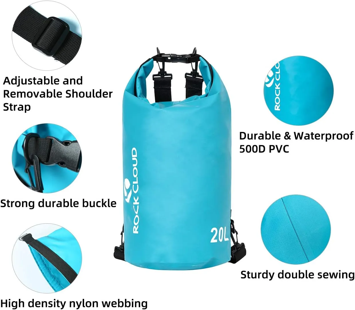ROCK CLOUD Dry Bag Waterproof 40L Dry Sack for Kayaking Rafting Boating Beach Surfing Swimming Canoe Camping Hiking Fishing Ski