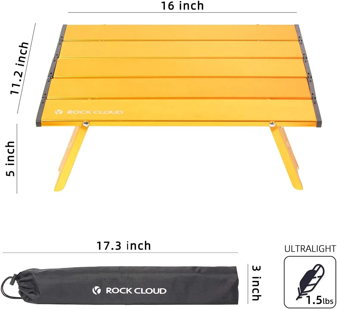 Rock Cloud Portable Beach Table Aluminum Ultralight Folding Camping Table, Yellow