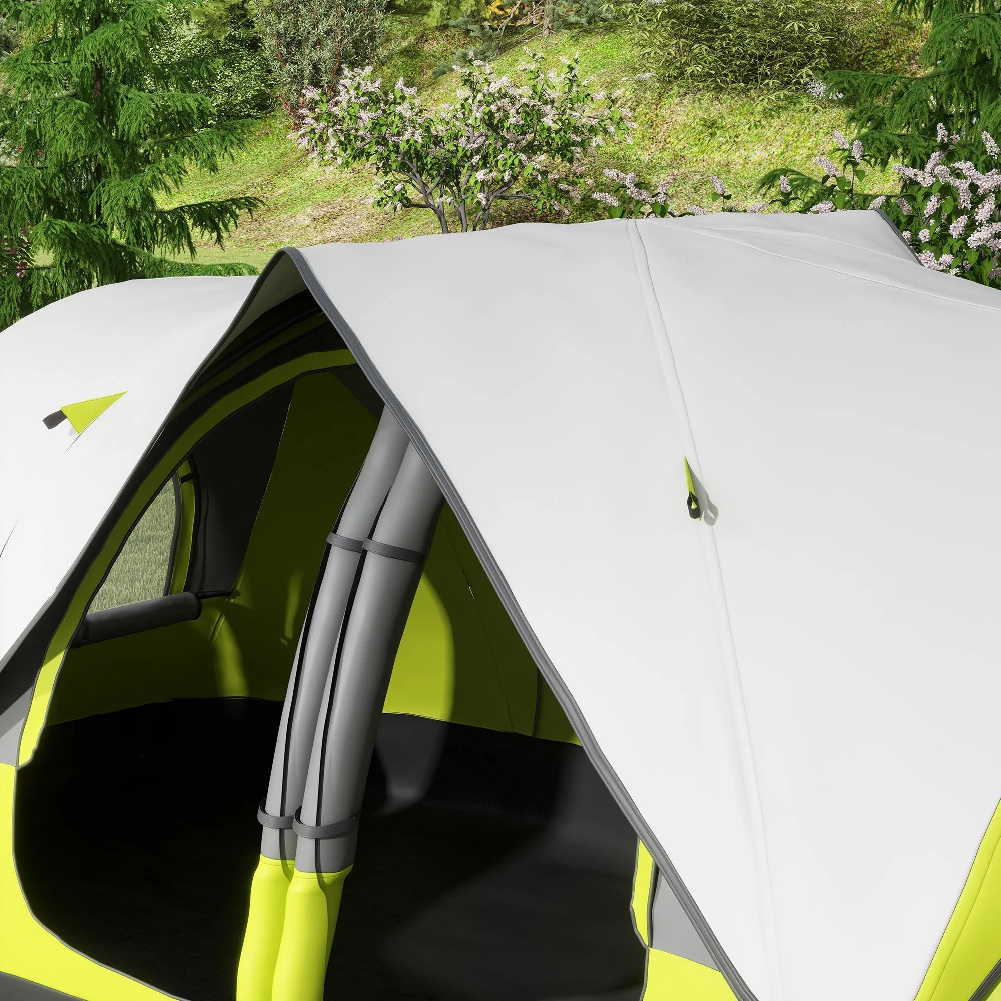 Rootz Camping Tent - 2 Room Shelter - Outdoor Canopy - Rain Protection - Dark Green - 450cm x 215cm x 180cm