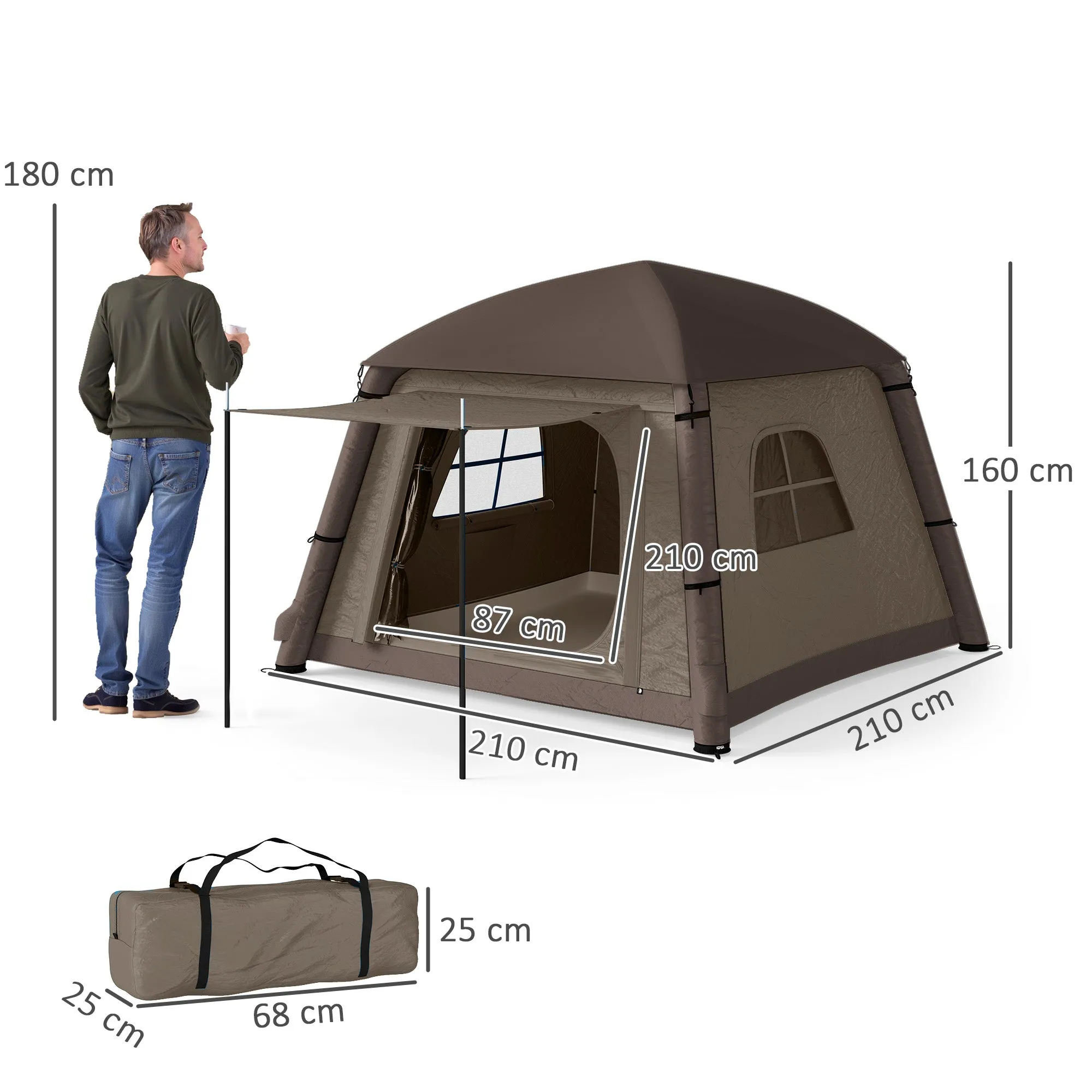 Rootz Inflatable Camping Tent 1-2 People - Outdoor Tent - Family Tent - Waterproof - 210x210x160cm