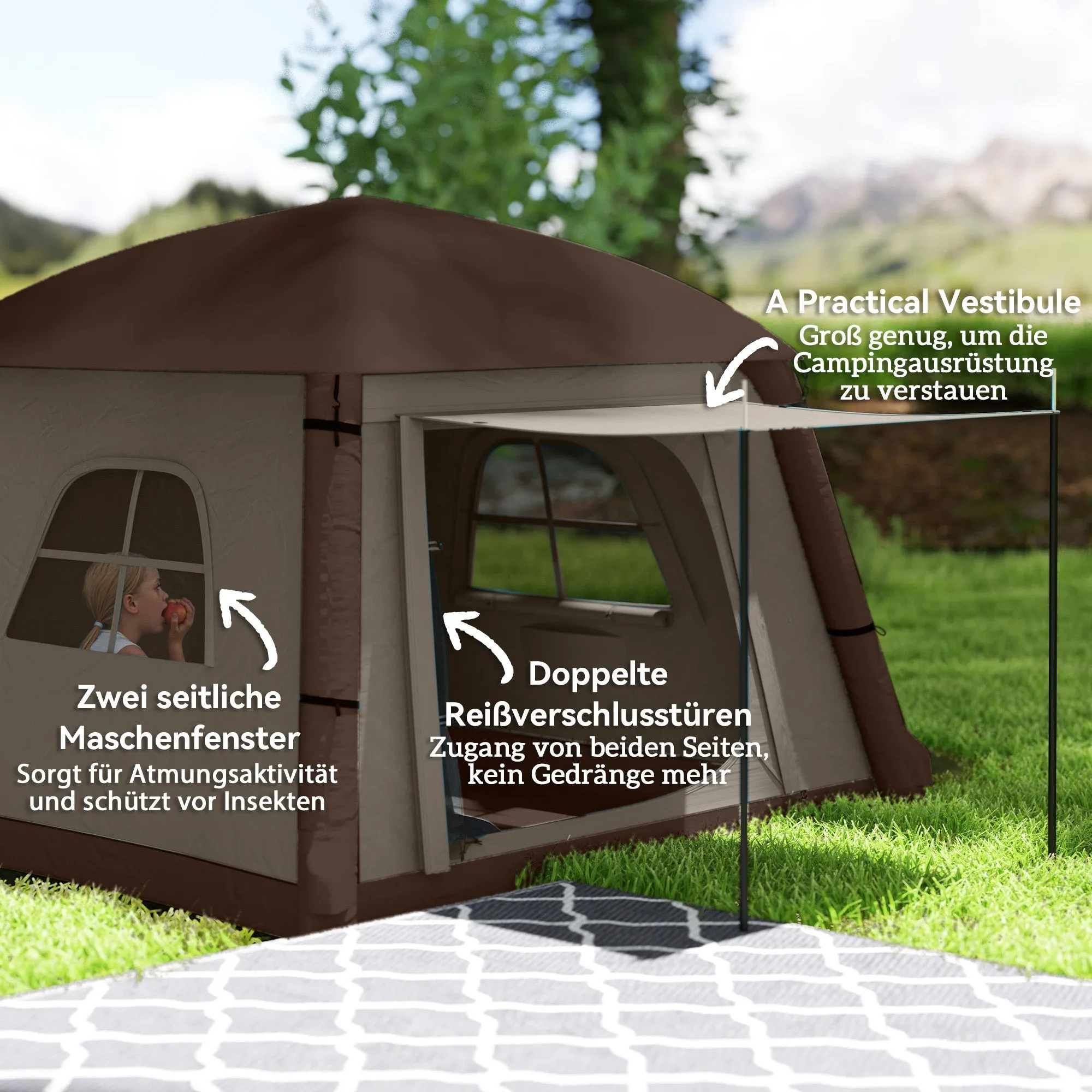 Rootz Inflatable Camping Tent 1-2 People - Outdoor Tent - Family Tent - Waterproof - 210x210x160cm