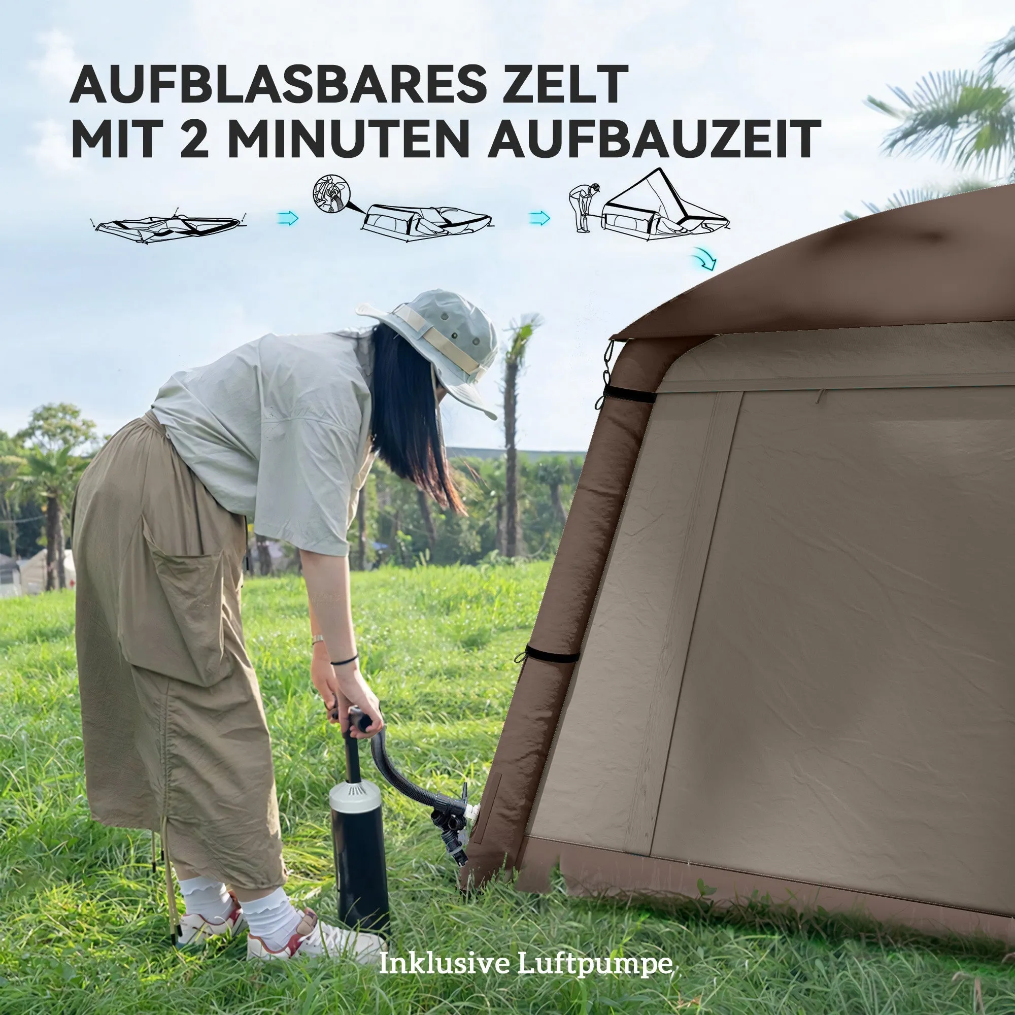 Rootz Inflatable Camping Tent 1-2 People - Outdoor Tent - Family Tent - Waterproof - 210x210x160cm