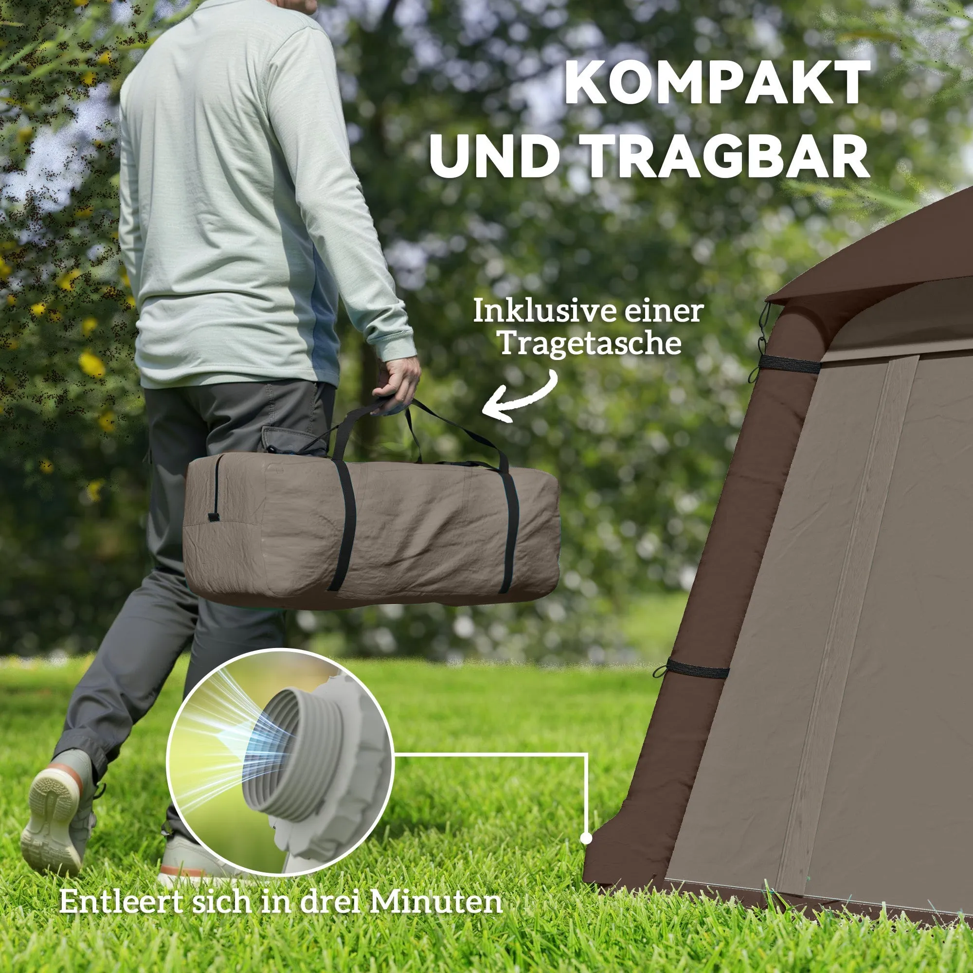 Rootz Inflatable Camping Tent 1-2 People - Outdoor Tent - Family Tent - Waterproof - 210x210x160cm