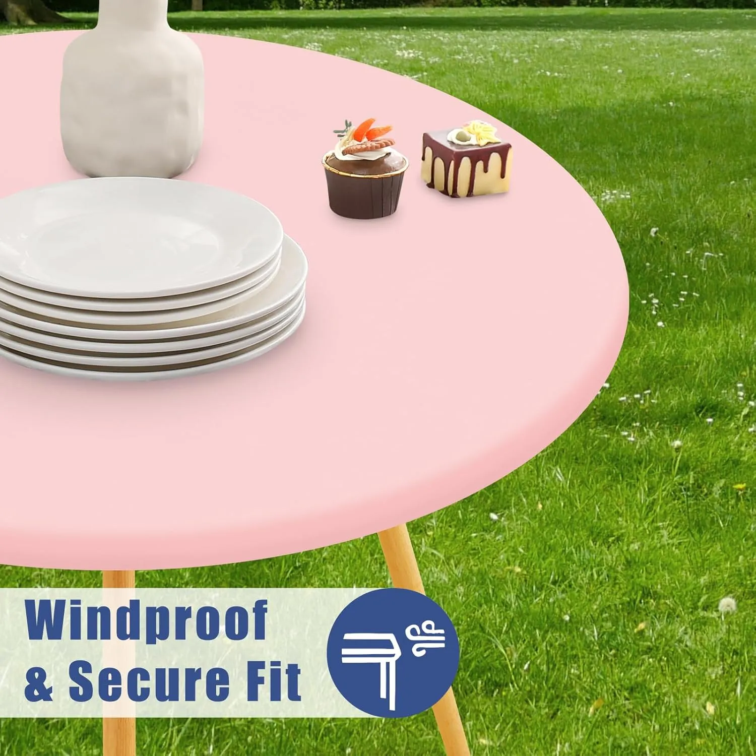 Round Spandex Table Cloth, Elastic Fitted Waterproof Tablecloths for 45"-56" Tables, Stretch Washable Picnic Table Cover for Camping, Dining, Indoor and Outdoor, Pink