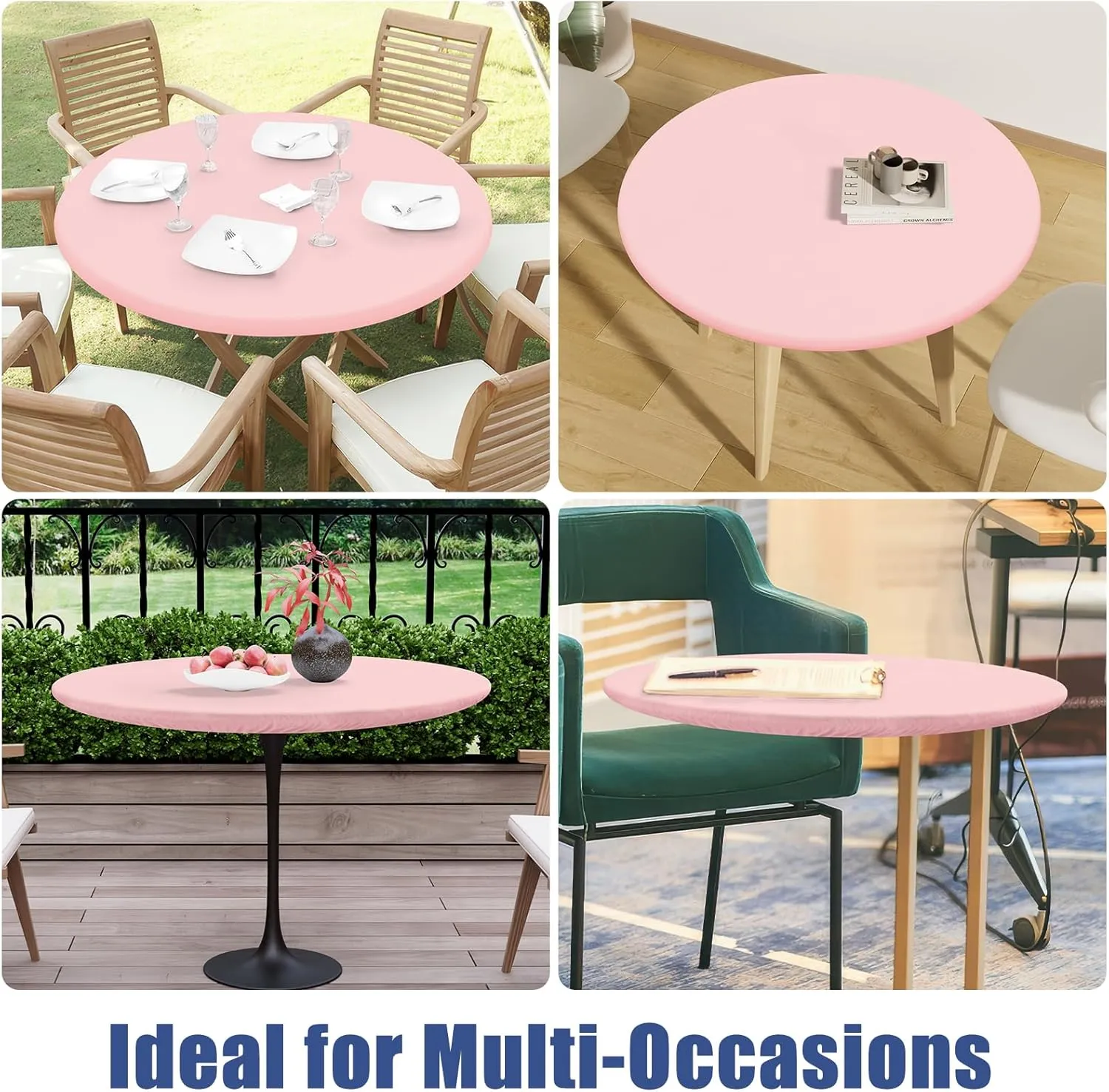 Round Spandex Table Cloth, Elastic Fitted Waterproof Tablecloths for 45"-56" Tables, Stretch Washable Picnic Table Cover for Camping, Dining, Indoor and Outdoor, Pink