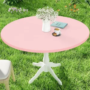 Round Spandex Table Cloth, Elastic Fitted Waterproof Tablecloths for 45"-56" Tables, Stretch Washable Picnic Table Cover for Camping, Dining, Indoor and Outdoor, Pink