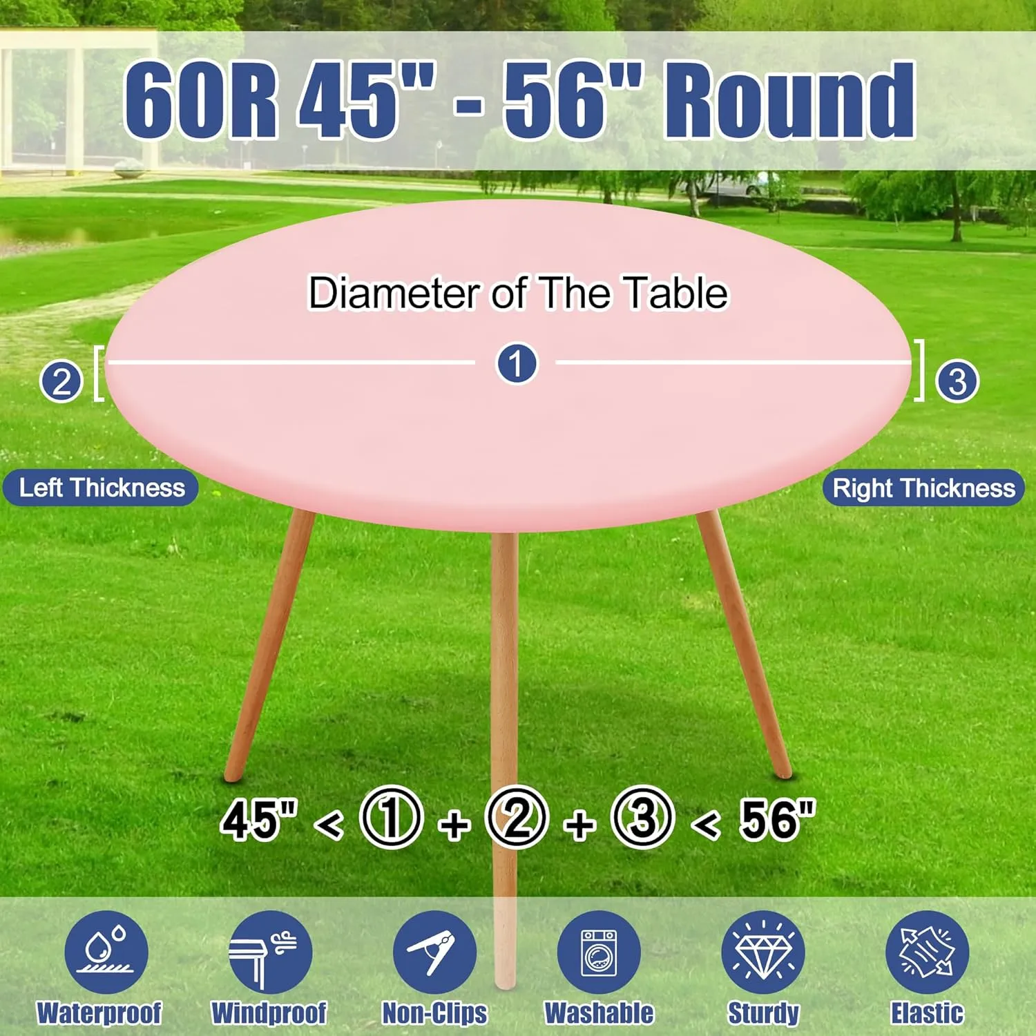 Round Spandex Table Cloth, Elastic Fitted Waterproof Tablecloths for 45"-56" Tables, Stretch Washable Picnic Table Cover for Camping, Dining, Indoor and Outdoor, Pink
