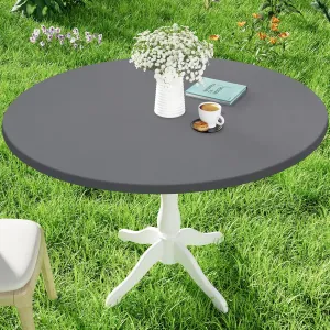 Round Spandex Table Cloth, Elastic Fitted Waterproof Tablecloths for 57"-68" Tables, Stretch Washable Picnic Table Cover for Camping, Dining, Indoor and Outdoor, Grey