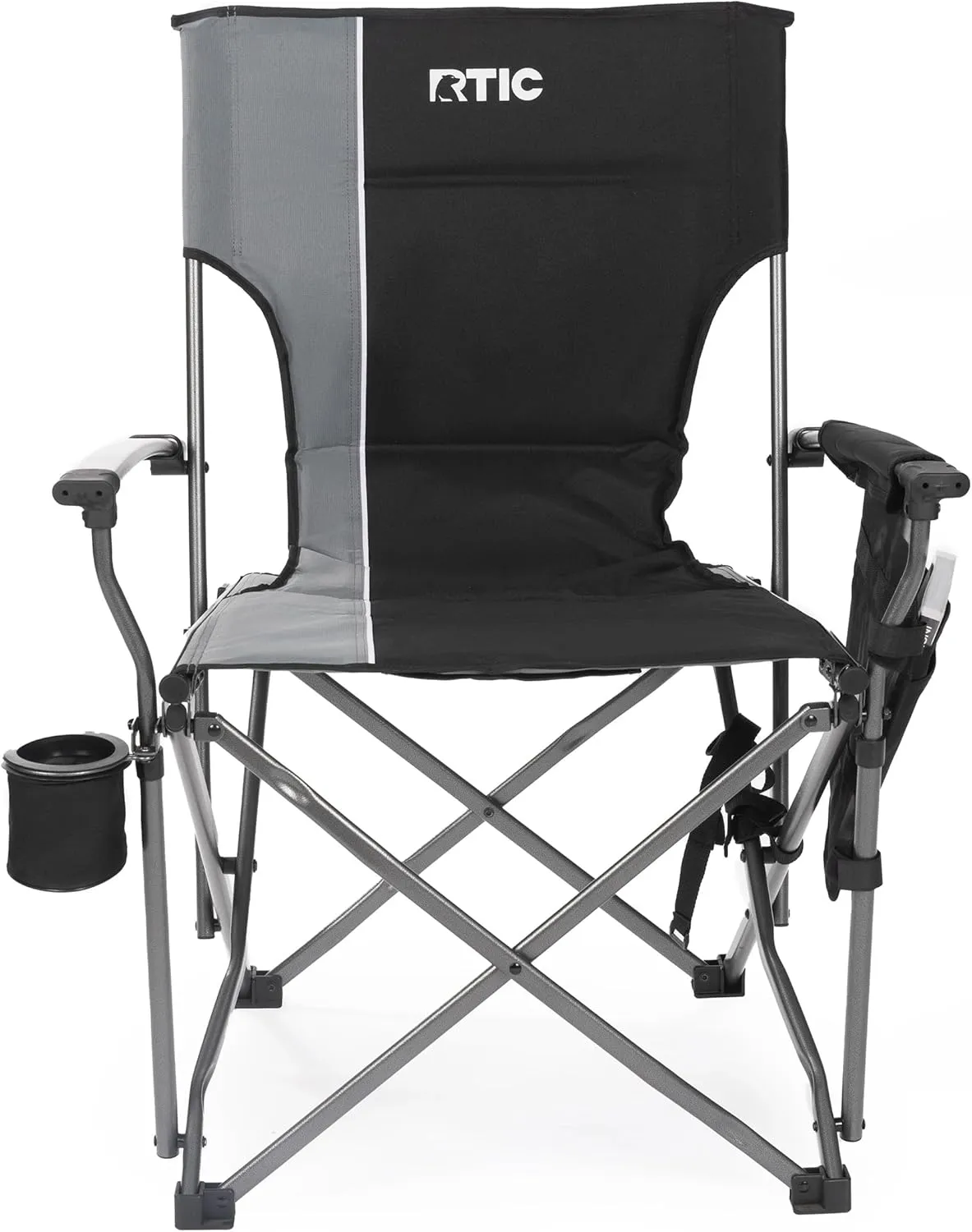 RTIC Ultra-Tough Chair Portable Folding for Camping, Outdoor, Fishing, Beach, with Arm Rest and Cup Holder, Folds Quickly for Easy Storage in a Carry Bag, Black