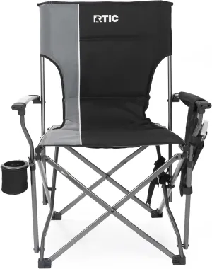 RTIC Ultra-Tough Chair Portable Folding for Camping, Outdoor, Fishing, Beach, with Arm Rest and Cup Holder, Folds Quickly for Easy Storage in a Carry Bag, Black