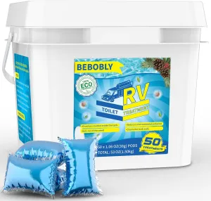 RV Toilet Treatment Drop Ins, Extra Strength Septic Tank Treatment & Cleaner, Waste Breakdown/Odor Control, RV Black Tank Treatment for RVs, Boats & Portable Toilets, Odor Eliminator (50 Pack)