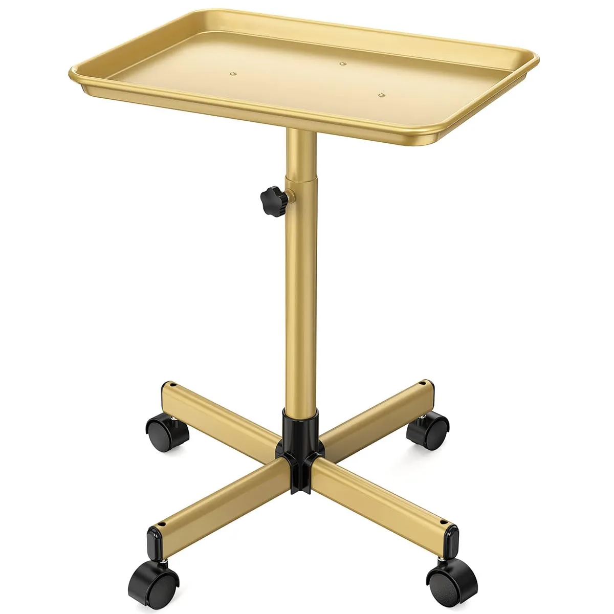Salon Tray Cart Premium Aluminum Tattoo Tray, Champagne Gold Salon Rolling Tray, Height Adjustable Utility Trolley, Salon Tray on Wheels for Spa Hairstylist Clinic Dental