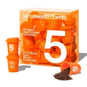 SATURNBIRD Coffee Instant Cold Brew, Dark Roast (NO.5), 100% Arabica, Enjoy Cold/Hot, 24 Single Serves Perfect for Iced Coffee, Camping, Travel, Home, Office