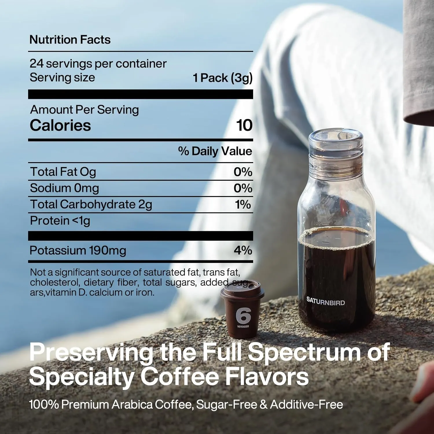 SATURNBIRD Coffee Instant Cold Brew, Dark Roast (NO.5), 100% Arabica, Enjoy Cold/Hot, 24 Single Serves Perfect for Iced Coffee, Camping, Travel, Home, Office