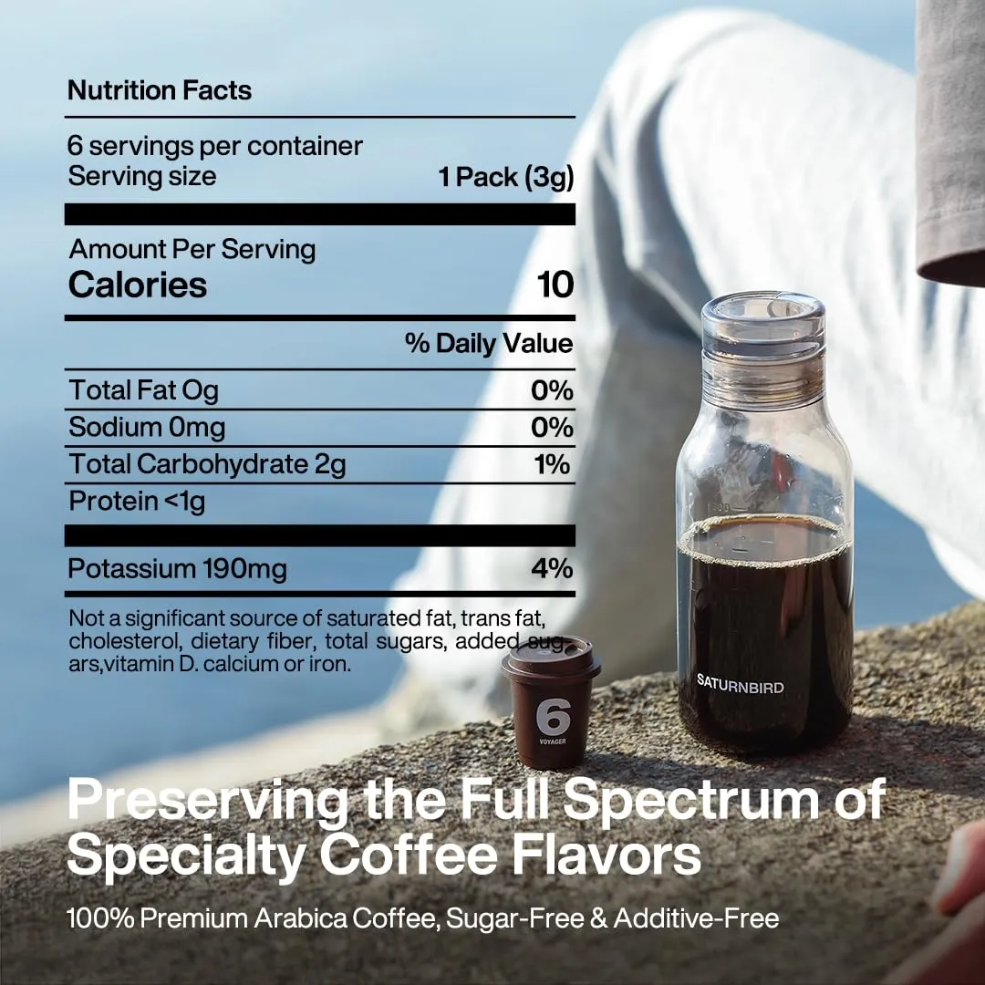 SATURNBIRD Premium Instant Coffee Cold Brew, 6-Flavor Sampler Variety Pack, Light | Medium | Dark Roast, Enjoy Iced/Hot, 100% Arabica, Perfect for Camping On-the-go, 6 Count