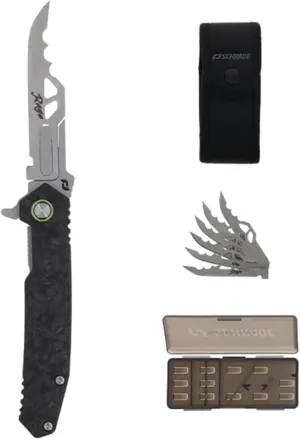 Schrade Enrage Stryche Replaceable Blade Knife with Carbon Fiber Handle, Pocket Clip, Additional Replacemenet Blades for Hunting, Outdoors