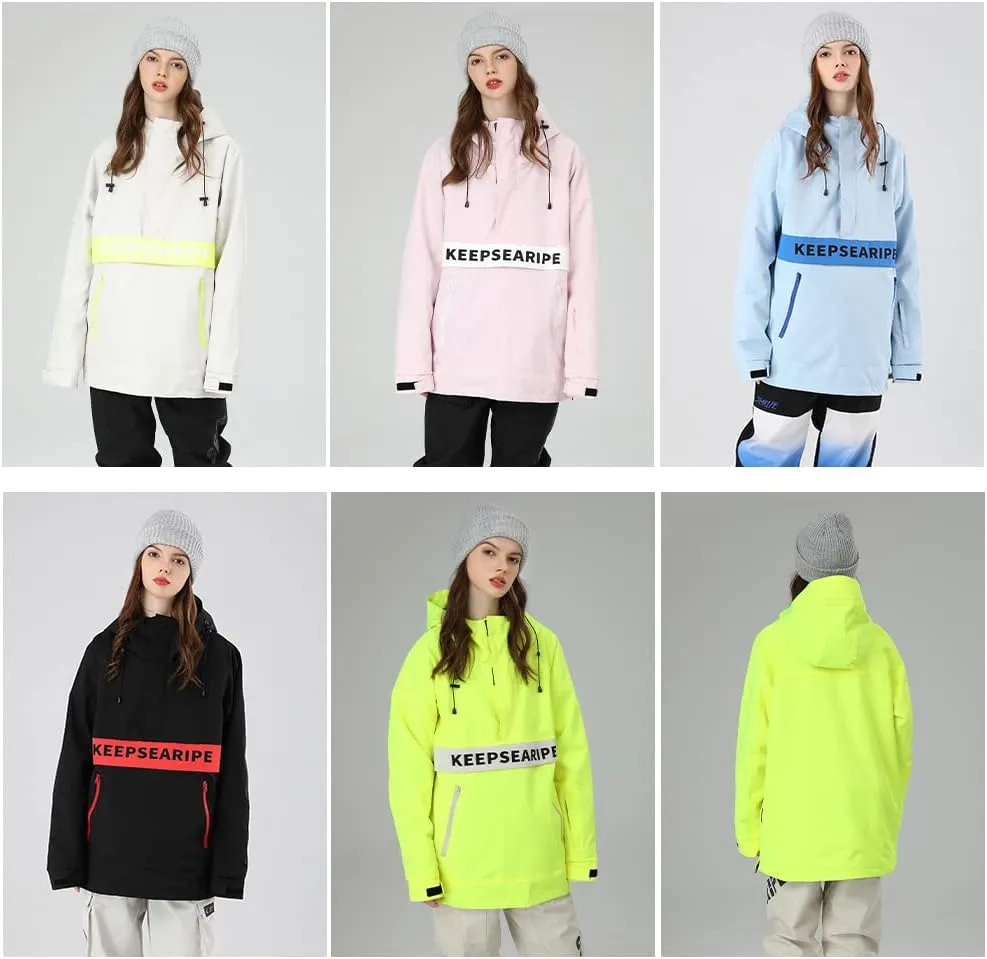 SEARIPE Womens Ski Jacket Mens Snow Jacket Waterproof Winter Snow Coat Couples Pullover Snowboard Hooded