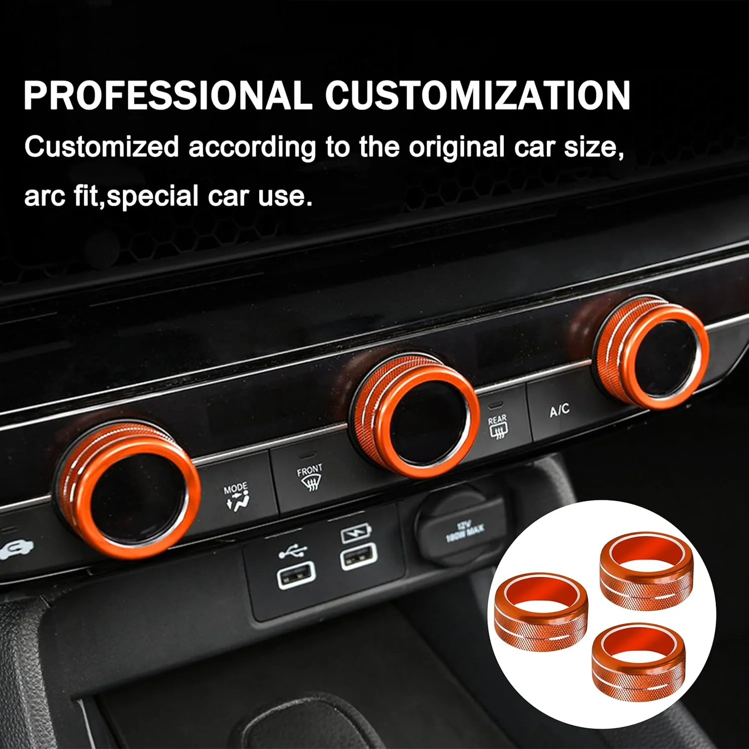 SENSHINE Air Conditioning, Vent Knob Cover for Honda Civic Accessories 2022 2023 2024 2025 for Honda CRV 2023 2024 2025 for Acura Integra 2023 2024 2025 Start/Stop Push Button Ring Trim 10Pcs (Orange)