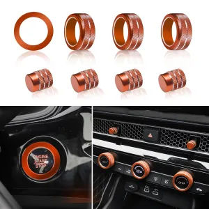 SENSHINE Air Conditioning, Vent Knob Cover for Honda Civic Accessories 2022 2023 2024 2025 for Honda CRV 2023 2024 2025 for Acura Integra 2023 2024 2025 Start/Stop Push Button Ring Trim 10Pcs (Orange)