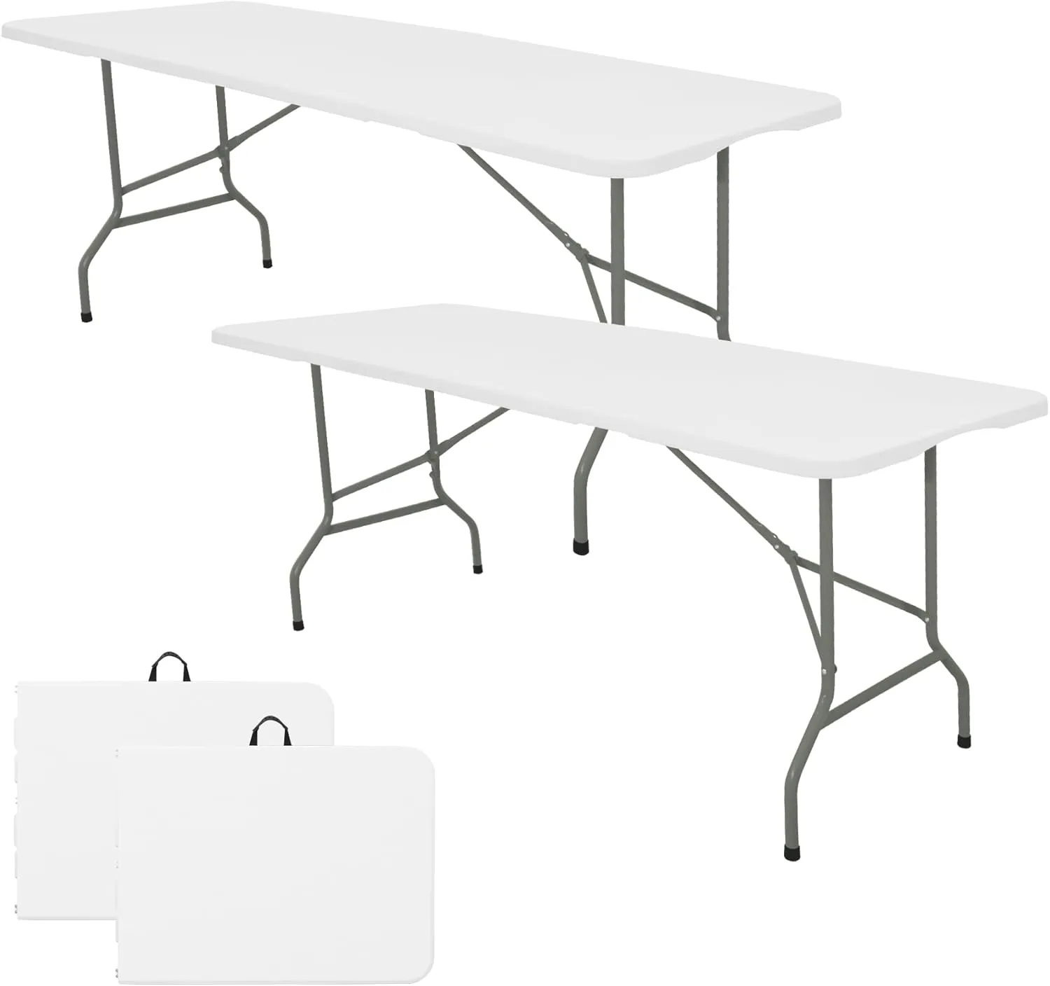 Set of 2 Folding Table 6 FT Camping Table Portable Heavy Duty Plastic Rectangular Outdoor Dining Table Steel Legs Fold-in-Half with Carrying Handle for Indoor,Picnic,Party,Wedding,Events(White)