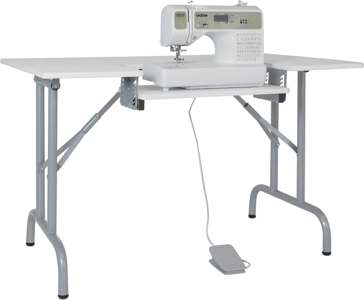 Sew Ready Folding Multipurpose Sewing Table - 47.5" W x 28" D Foldable White Hobby and Sewing Machine Table with Adjustable Shelf - Can Also Be Used as Computer Desk