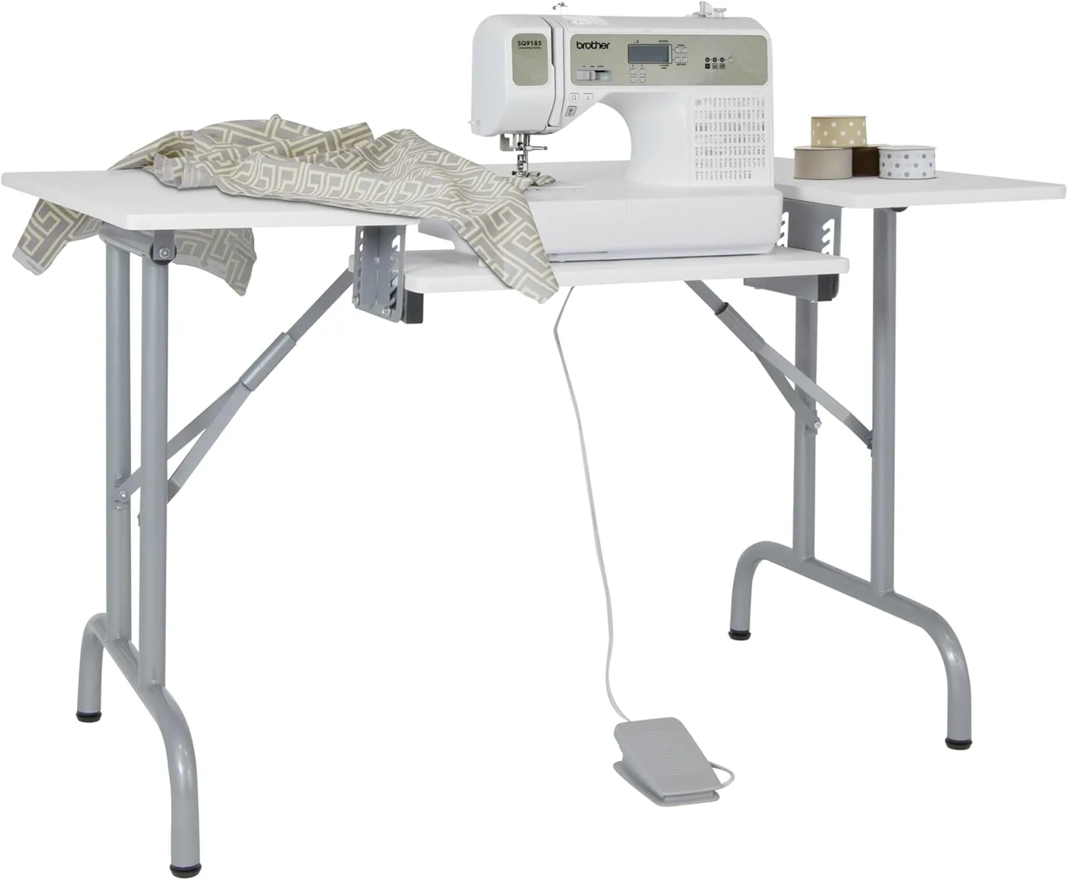 Sew Ready Folding Multipurpose Sewing Table - 47.5" W x 28" D Foldable White Hobby and Sewing Machine Table with Adjustable Shelf - Can Also Be Used as Computer Desk