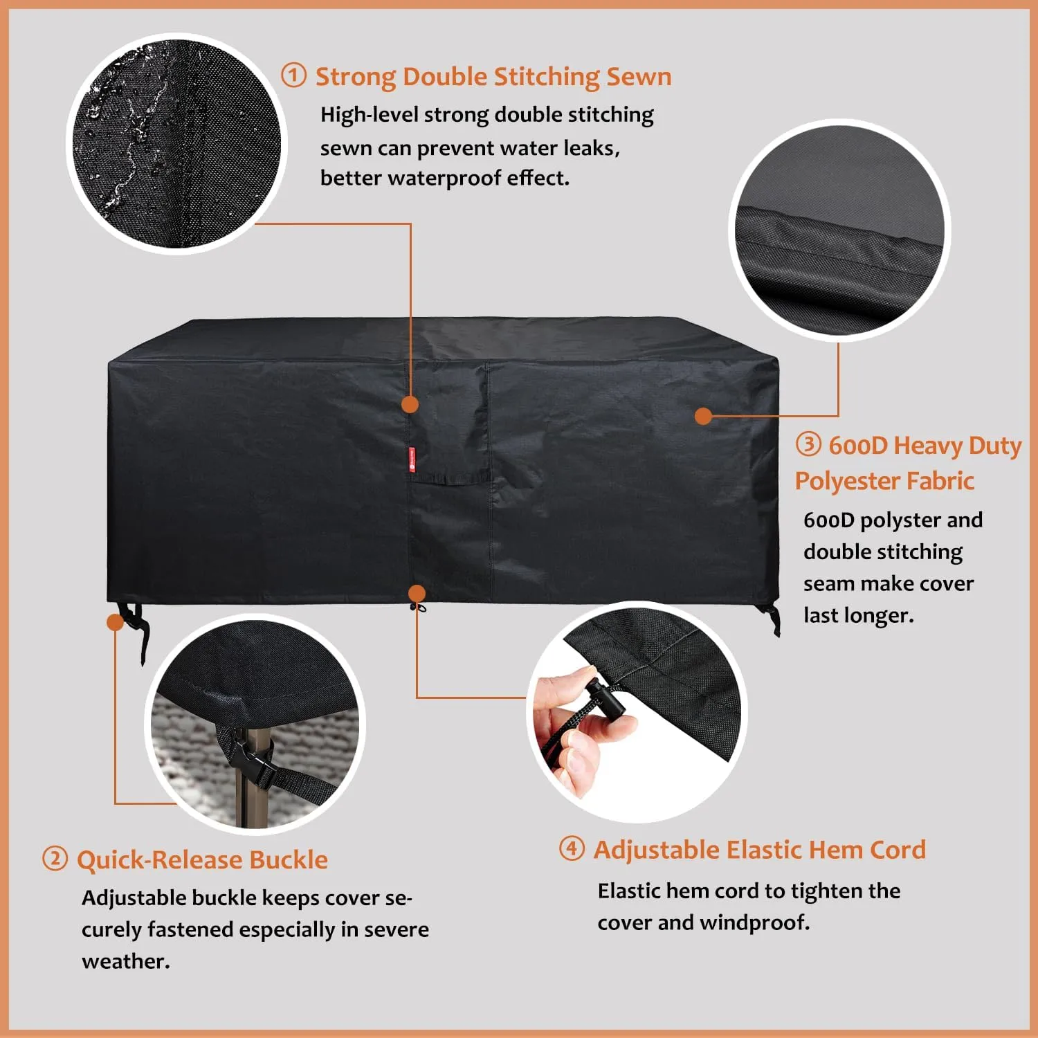 SheeChung Rectangular Fire Pit Cover,Fits 54-58 Inch-Outdoor Waterproof Anti-UV Patio Furniture Gas Fire Pit Table,58 x 28 x 24 Inches, Black